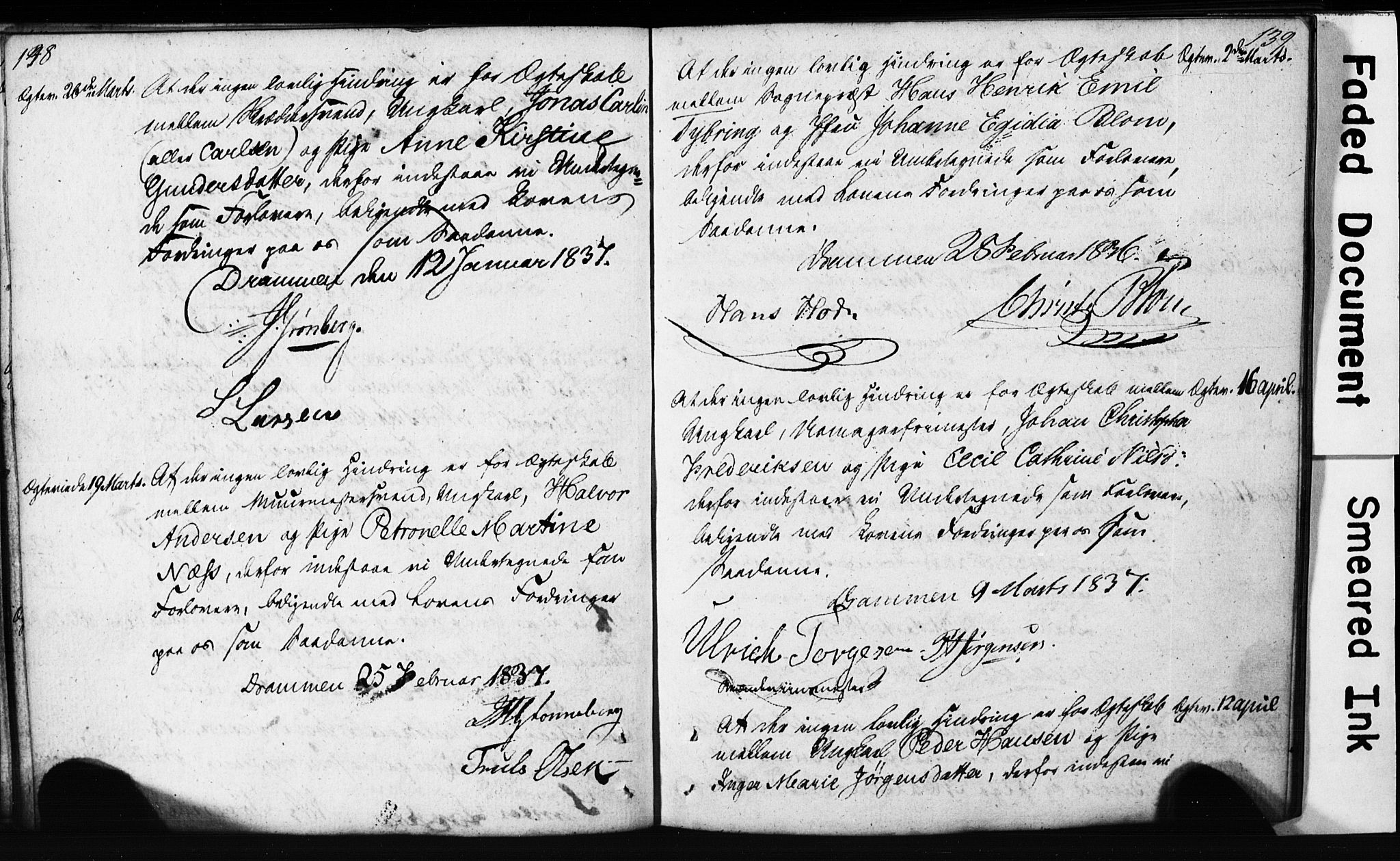 Strømsø kirkebøker, SAKO/A-246/H/Hb/L0002: Forlovererklæringer nr. 2, 1815-1857, s. 138-139