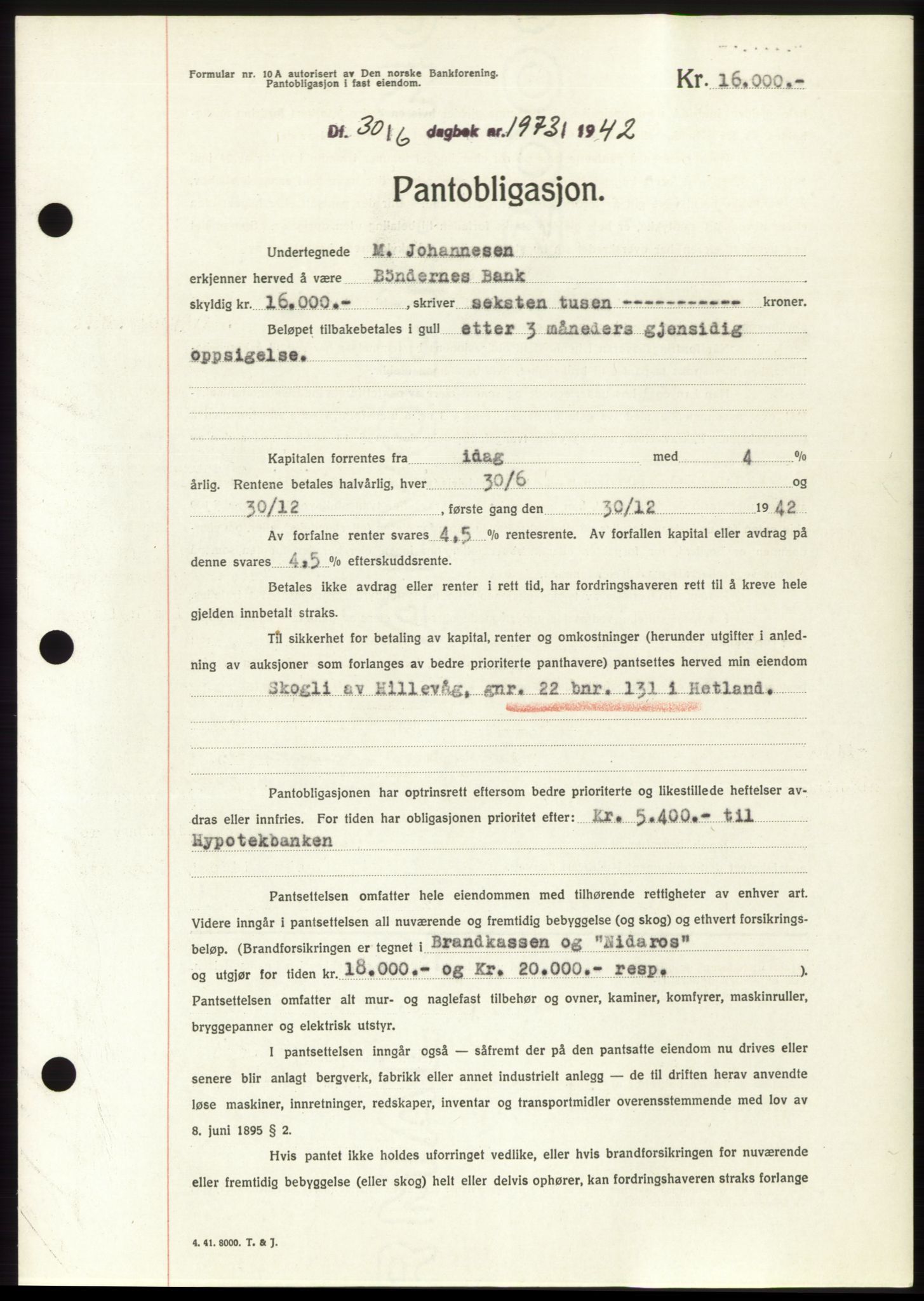 Jæren sorenskriveri, SAST/A-100310/03/G/Gba/L0082: Pantebok, 1942-1942, Dagboknr: 1973/1942