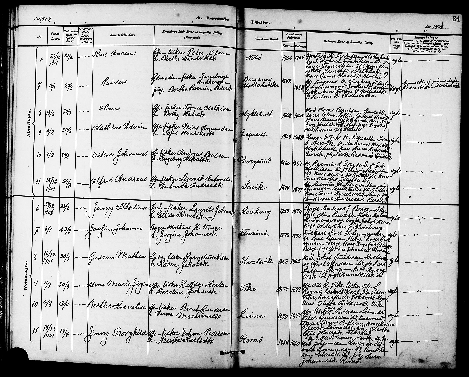 Ministerialprotokoller, klokkerbøker og fødselsregistre - Møre og Romsdal, AV/SAT-A-1454/507/L0082: Klokkerbok nr. 507C05, 1896-1914, s. 34