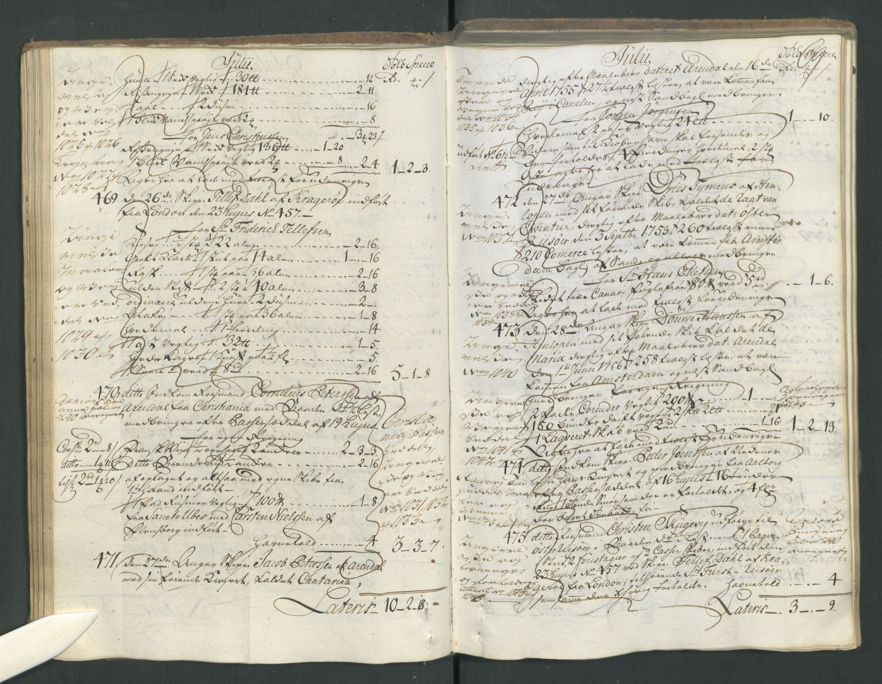 Generaltollkammeret, tollregnskaper, AV/RA-EA-5490/R15/L0029/0001: Tollregnskaper Arendal / Inngående hovedtollbok, 1756, s. 69b-70a