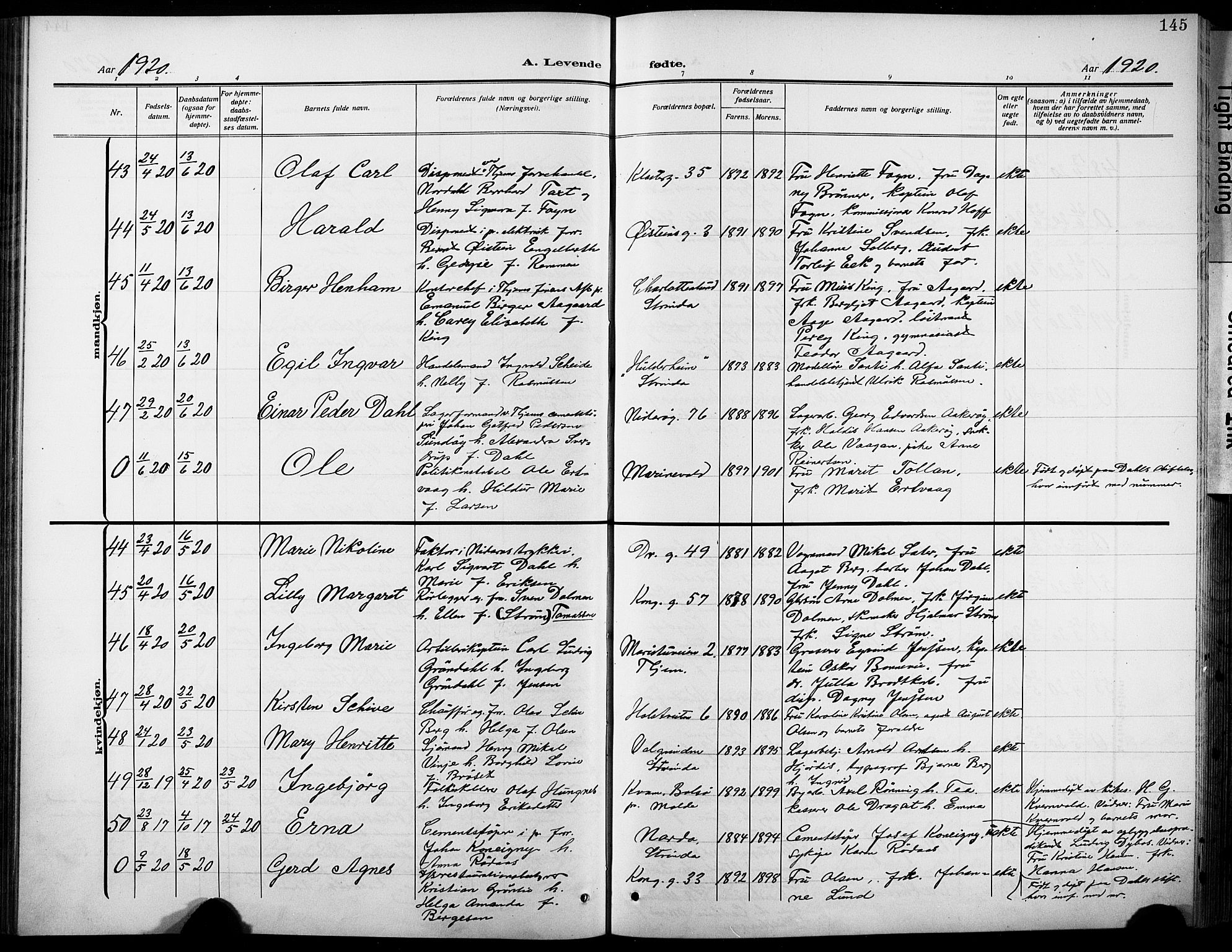 Ministerialprotokoller, klokkerbøker og fødselsregistre - Sør-Trøndelag, SAT/A-1456/601/L0096: Klokkerbok nr. 601C14, 1911-1931, s. 145