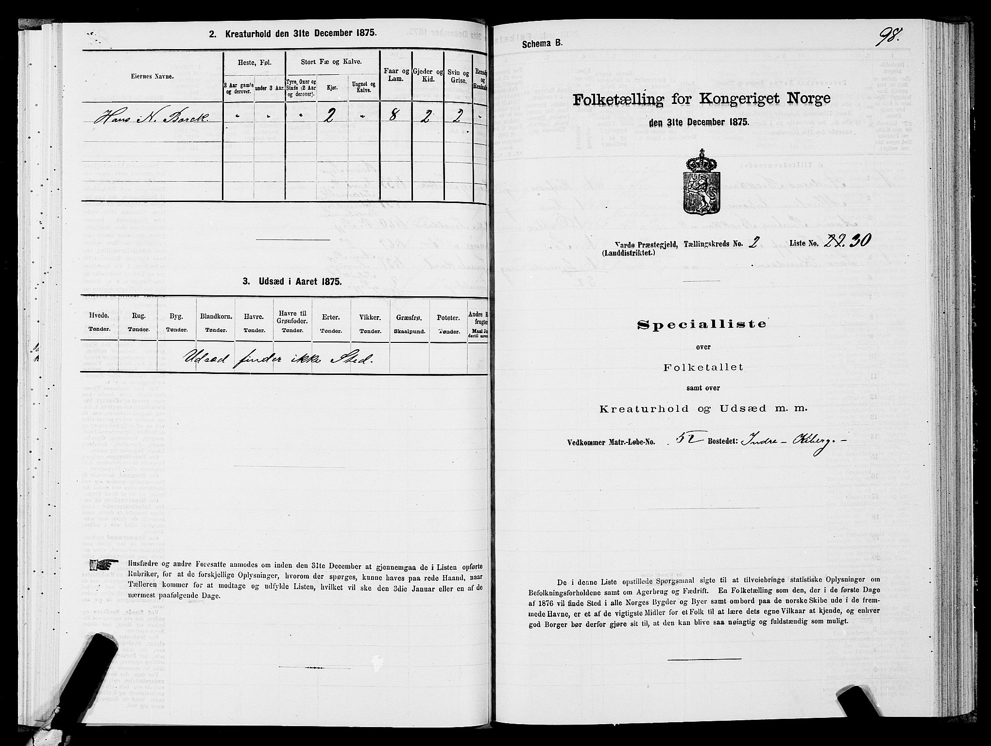 SATØ, Folketelling 1875 for 2028L Vardø prestegjeld, Vardø landsokn, 1875, s. 1098