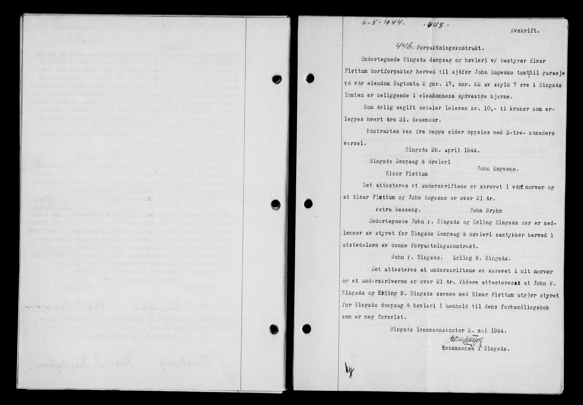 Gauldal sorenskriveri, SAT/A-0014/1/2/2C/L0057: Pantebok nr. 62, 1943-1944, Dagboknr: 446/1944
