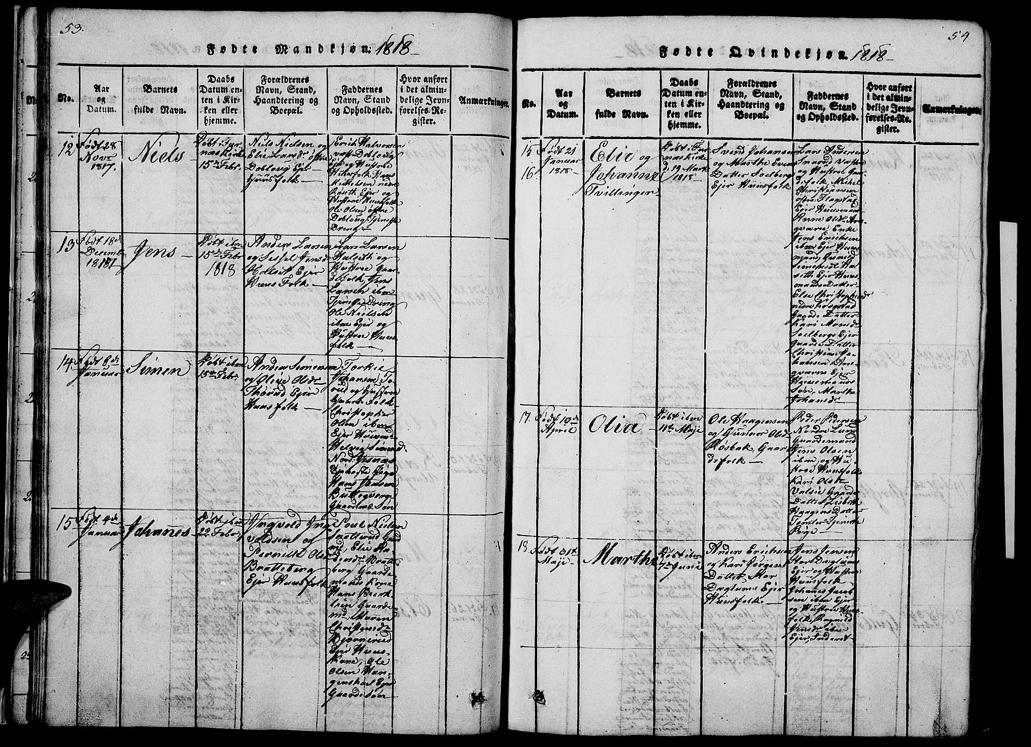 Vang prestekontor, Hedmark, AV/SAH-PREST-008/H/Ha/Haa/L0008: Ministerialbok nr. 8, 1815-1826, s. 53-54