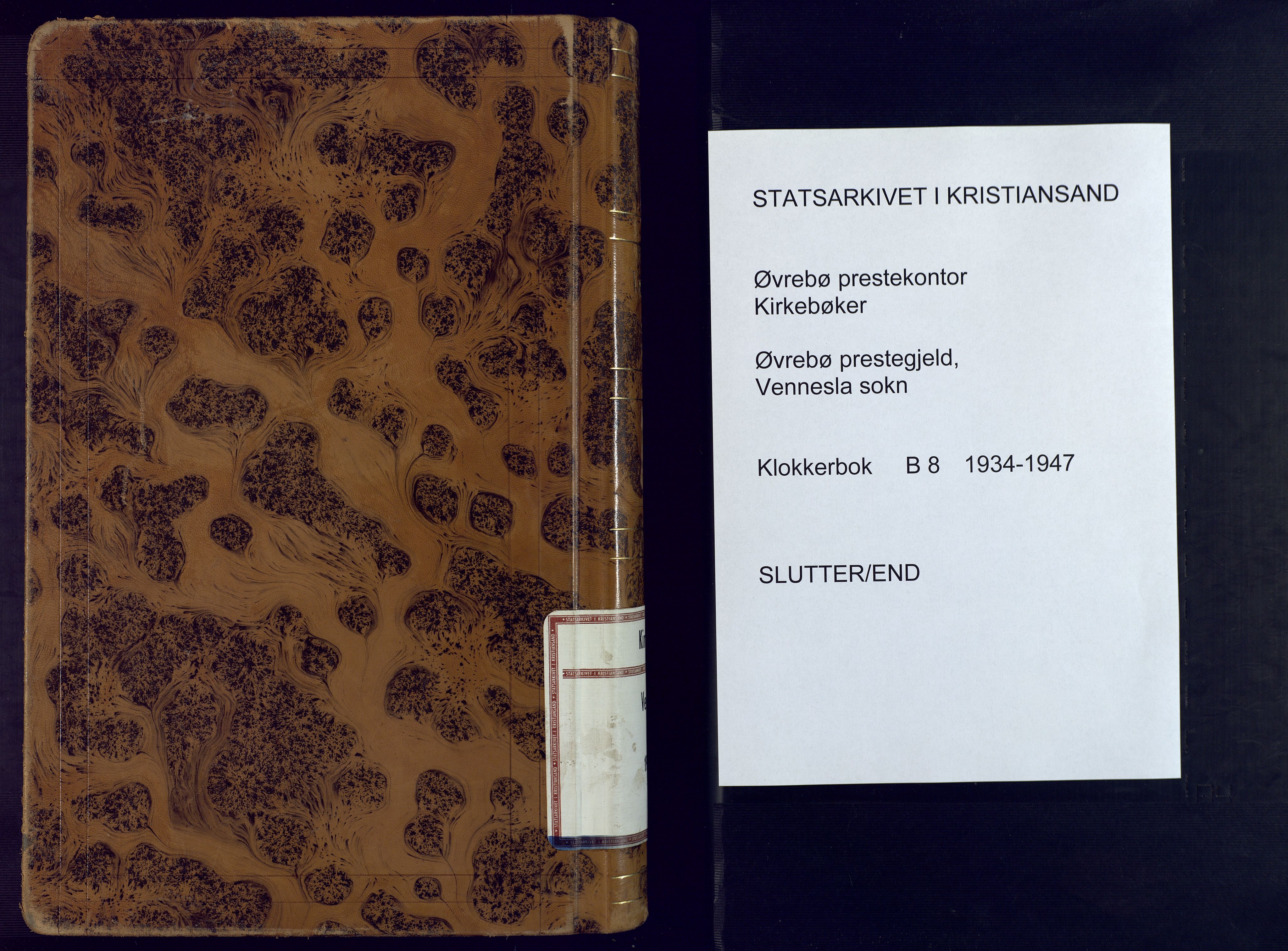 Vennesla sokneprestkontor, SAK/1111-0045/Fb/Fbb/L0008: Klokkerbok nr. B 8, 1934-1947