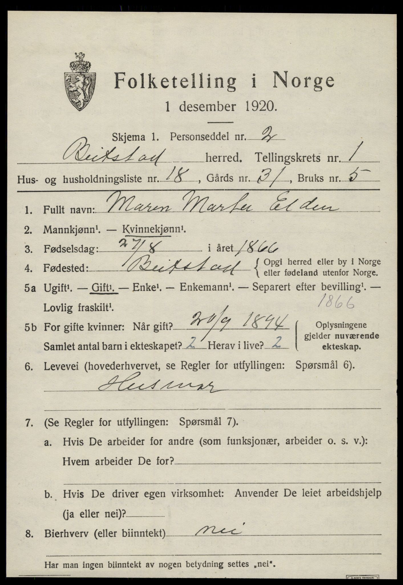 SAT, Folketelling 1920 for 1727 Beitstad herred, 1920, s. 937