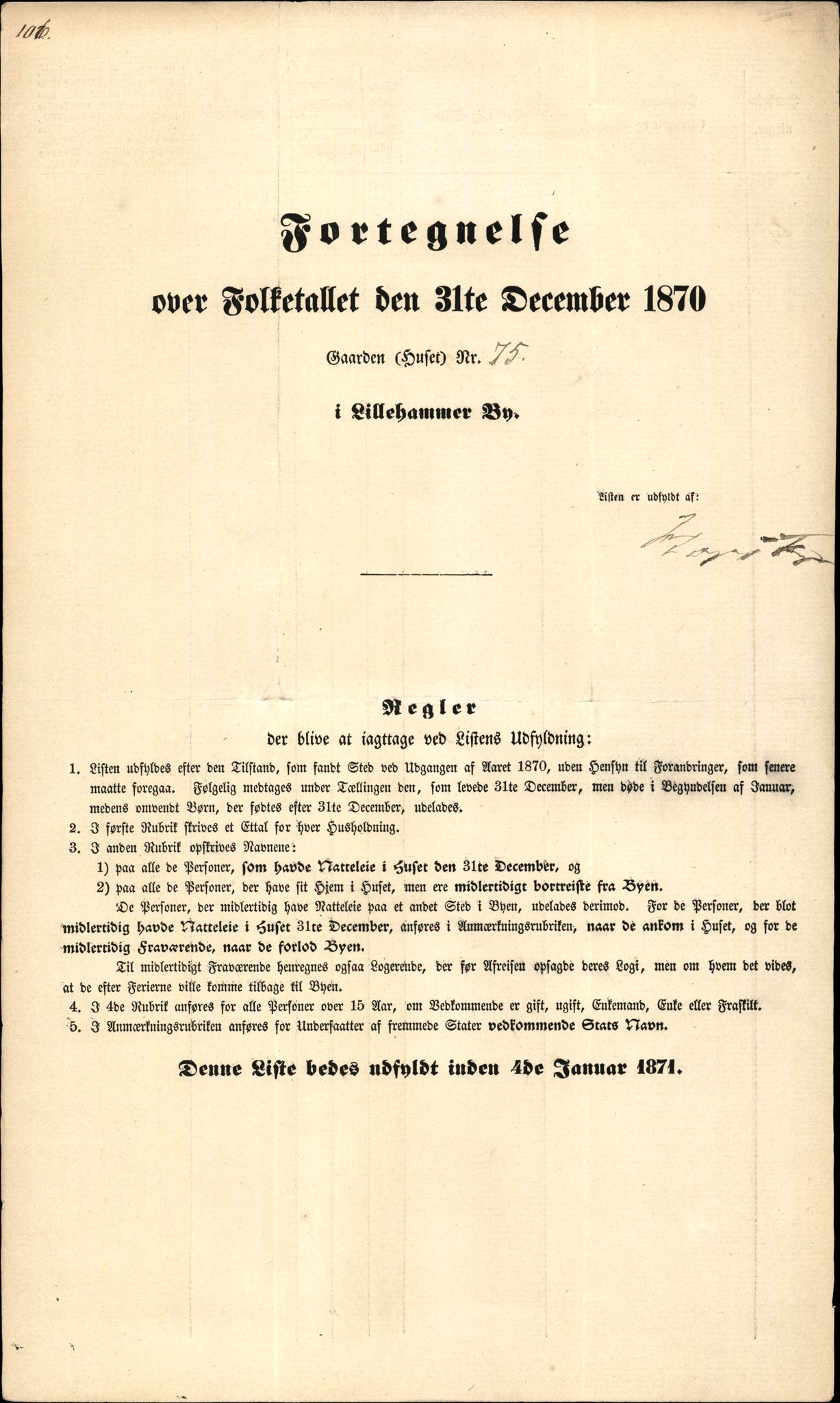 RA, Folketelling 1870 for 0501 Lillehammer kjøpstad, 1870, s. 106