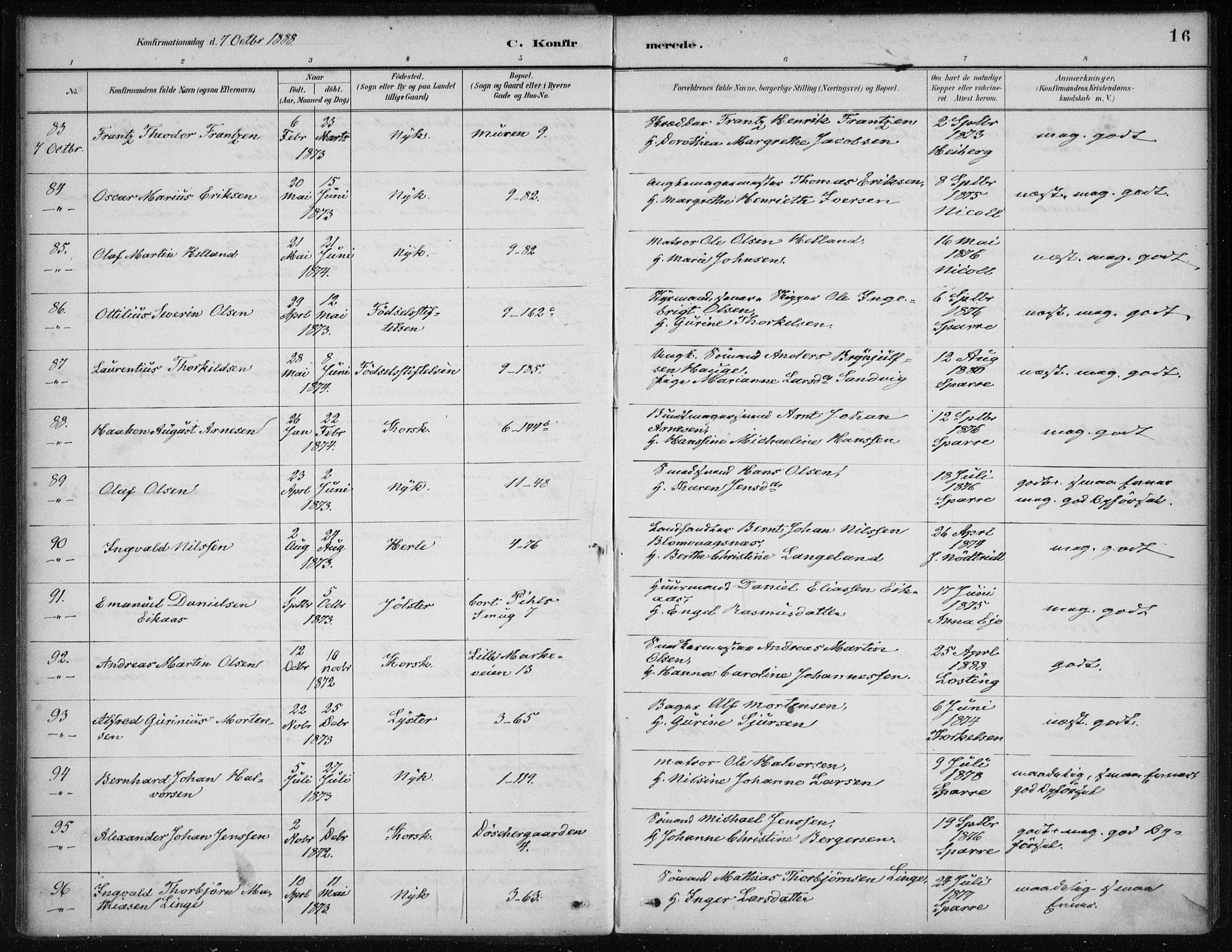 Nykirken Sokneprestembete, AV/SAB-A-77101/H/Haa/L0027: Ministerialbok nr. C 6, 1886-1913, s. 16