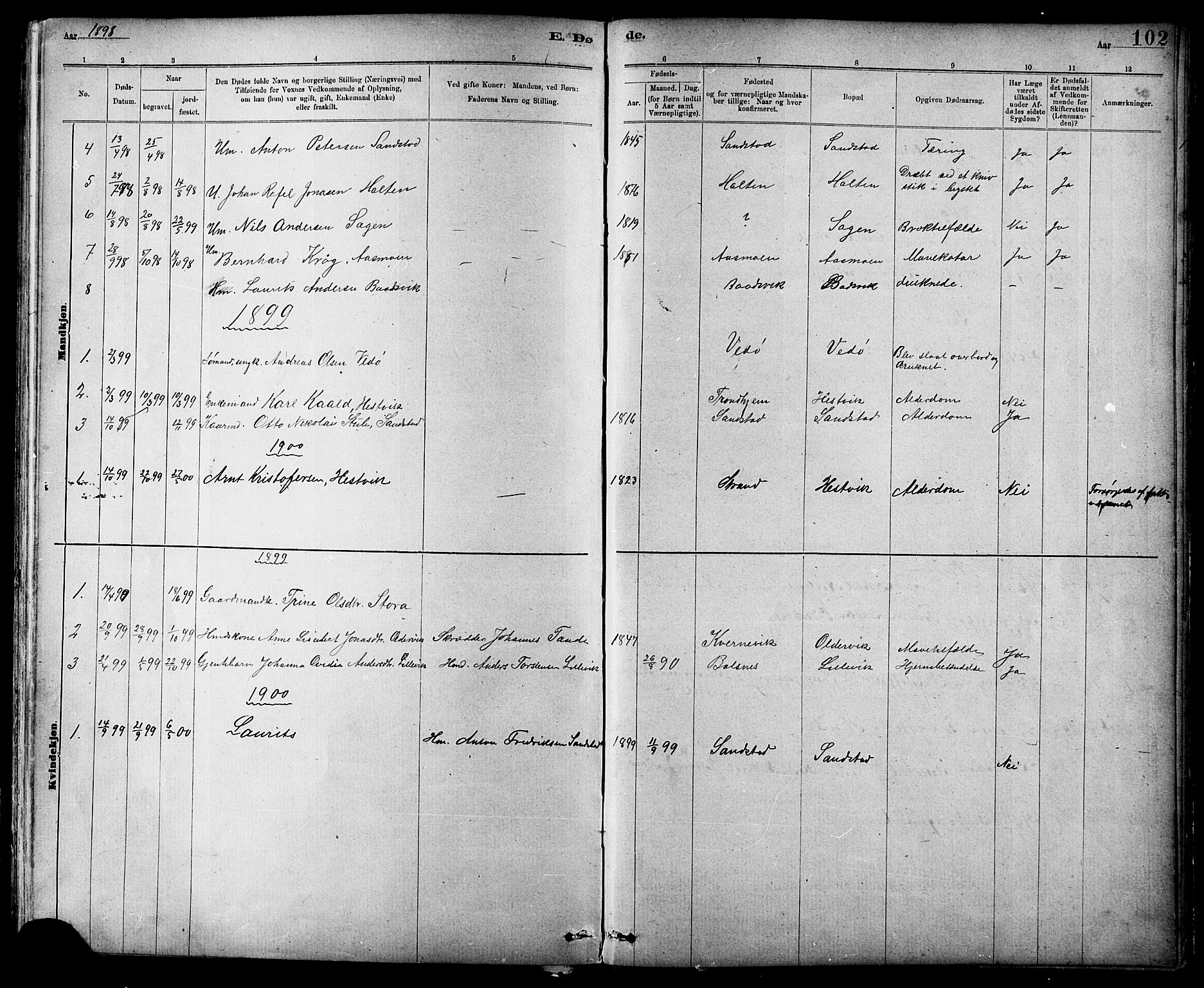 Ministerialprotokoller, klokkerbøker og fødselsregistre - Sør-Trøndelag, AV/SAT-A-1456/639/L0573: Klokkerbok nr. 639C01, 1890-1905, s. 102