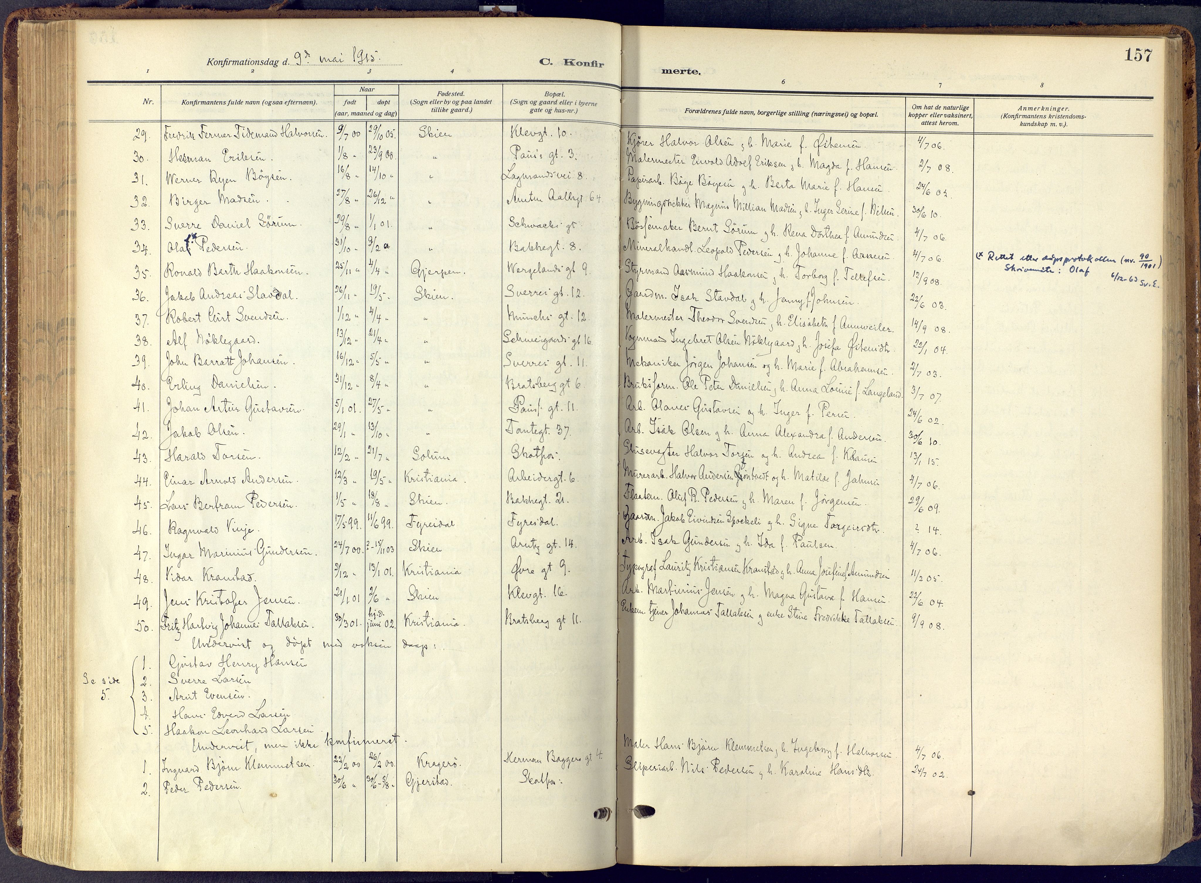 Skien kirkebøker, SAKO/A-302/F/Fa/L0013: Ministerialbok nr. 13, 1915-1921, s. 157