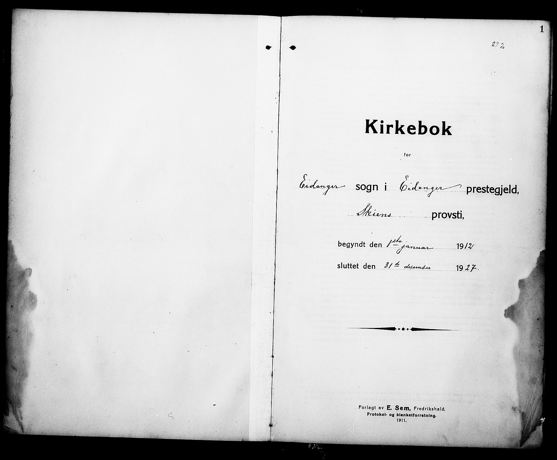 Eidanger kirkebøker, SAKO/A-261/G/Ga/L0004: Klokkerbok nr. 4, 1912-1927, s. 1