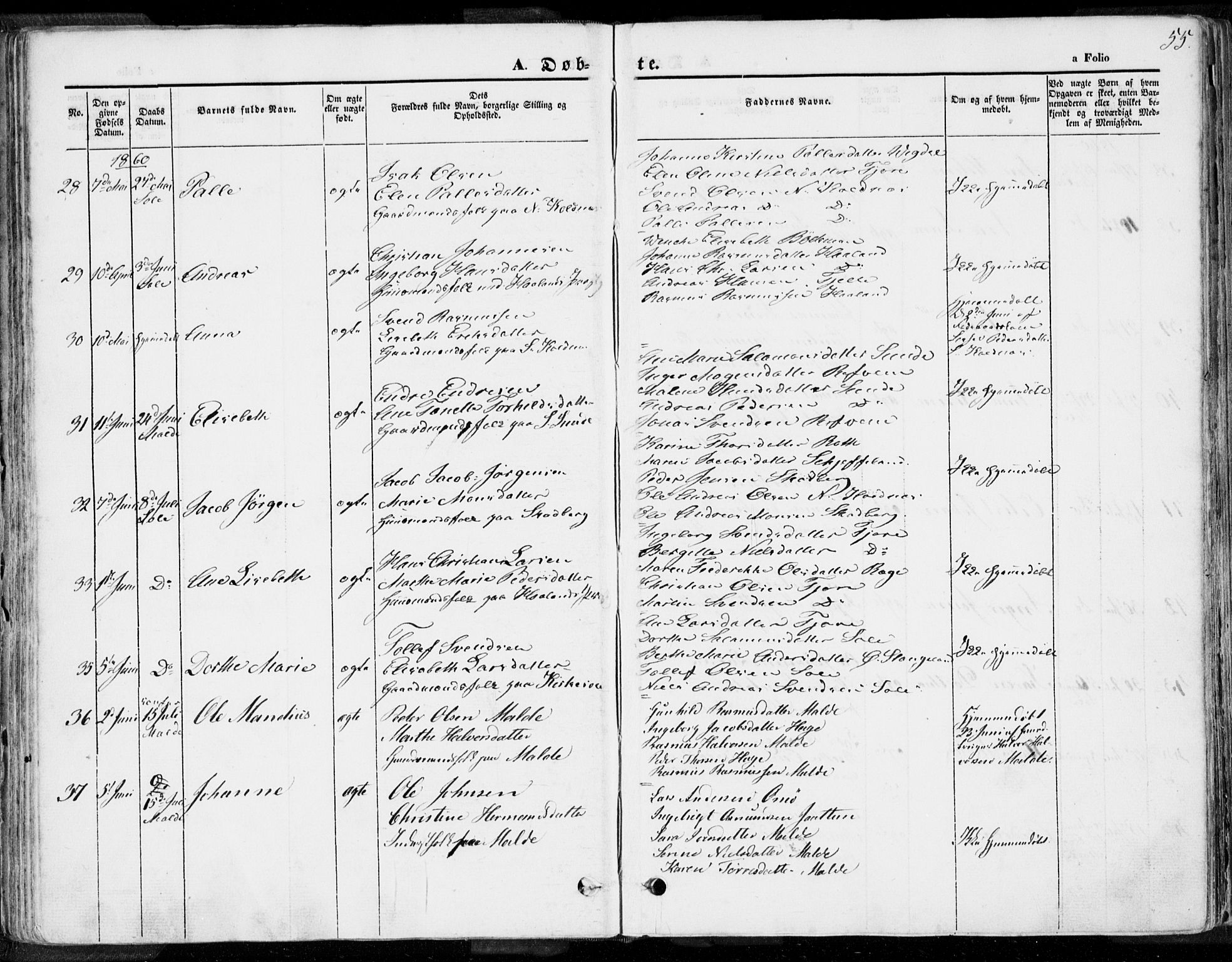Håland sokneprestkontor, AV/SAST-A-101802/001/30BA/L0007: Ministerialbok nr. A 7.1, 1854-1870, s. 55