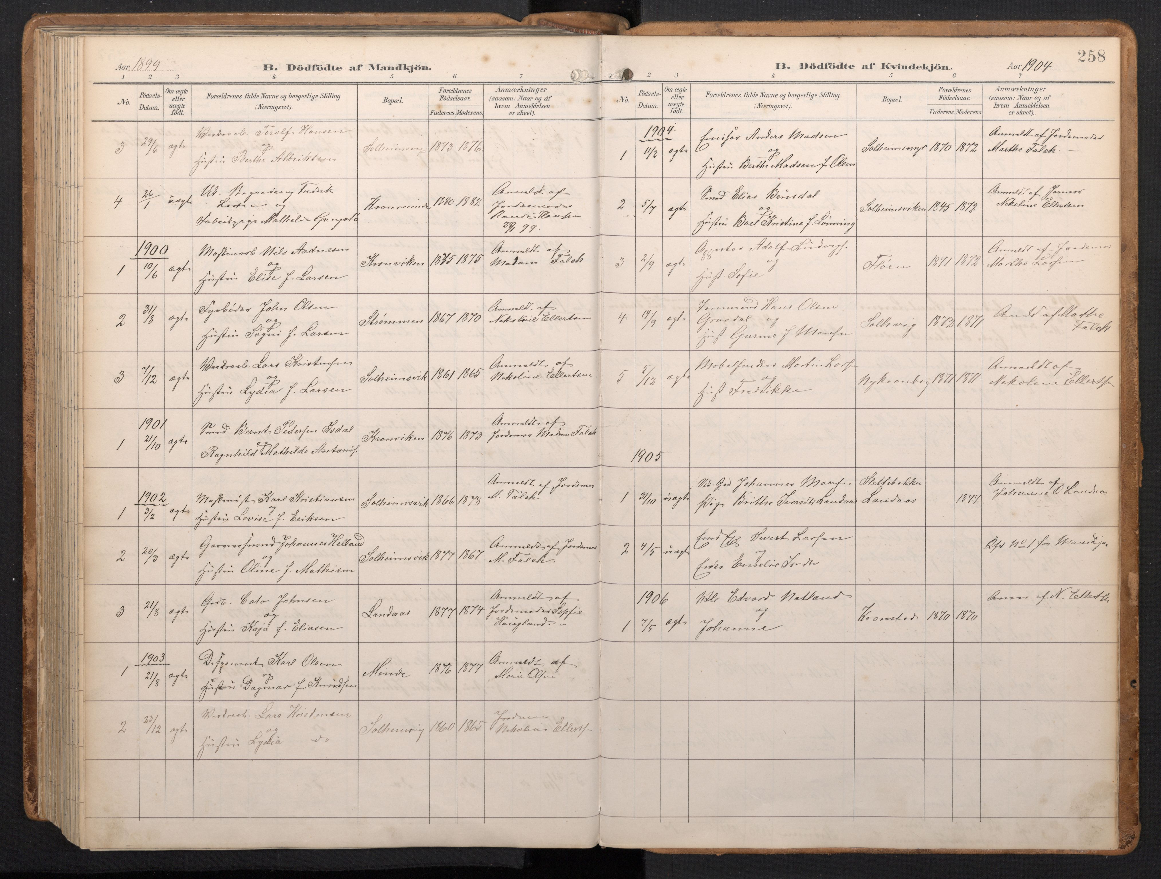 Årstad Sokneprestembete, AV/SAB-A-79301/H/Hab/L0002: Klokkerbok nr. A 2, 1896-1912, s. 257b-258a