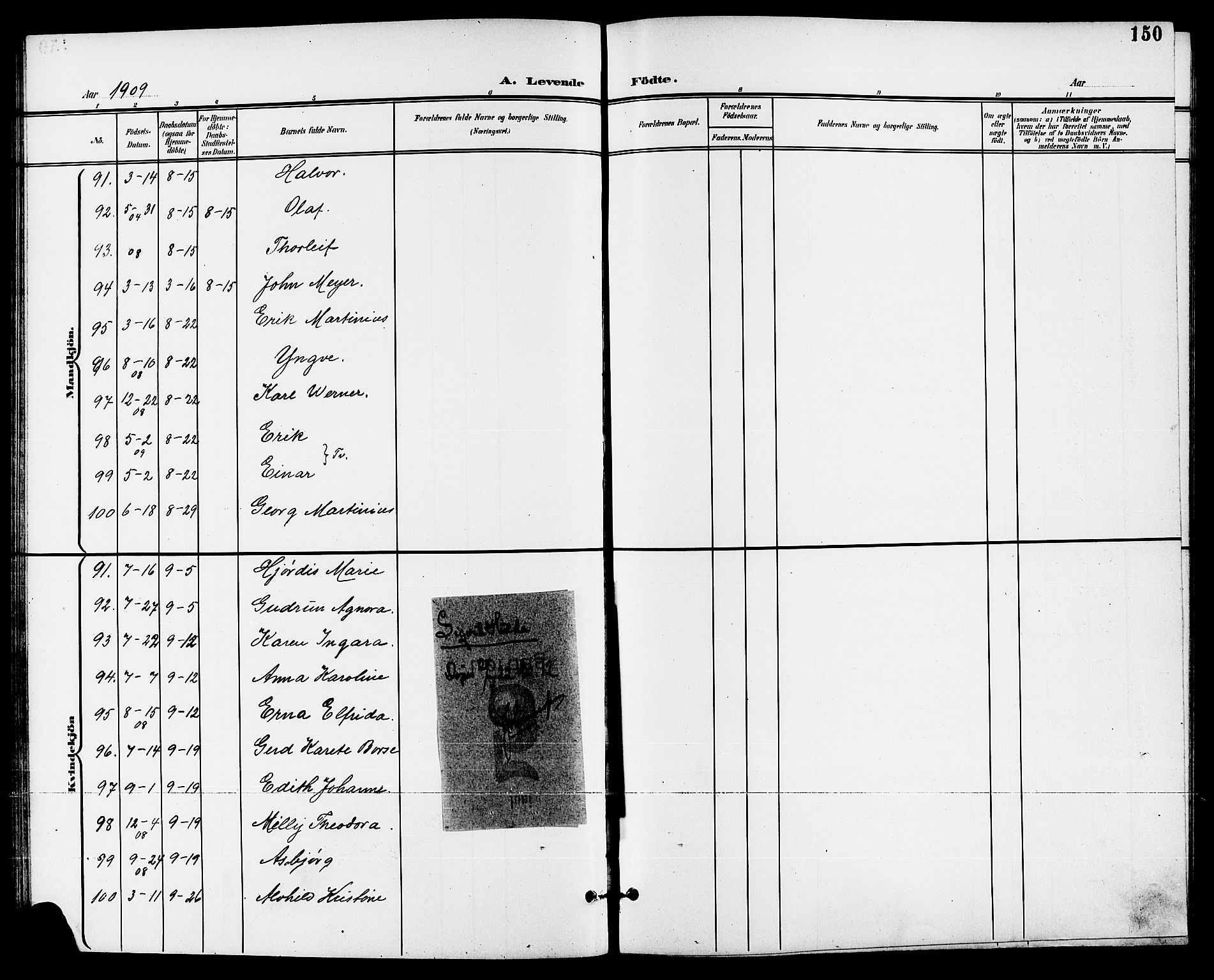 Skien kirkebøker, AV/SAKO-A-302/G/Ga/L0008: Klokkerbok nr. 8, 1900-1910, s. 150