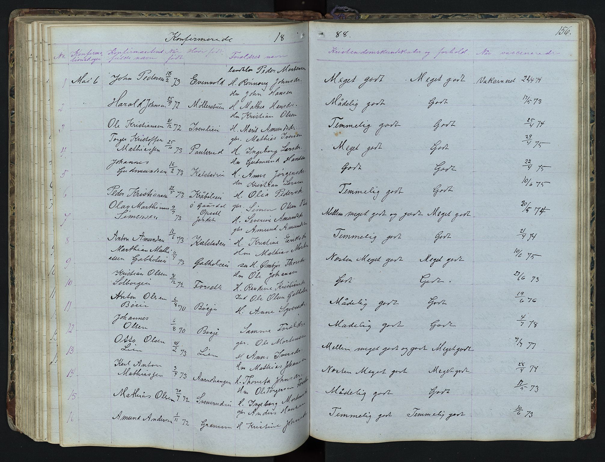 Vestre Gausdal prestekontor, AV/SAH-PREST-094/H/Ha/Hab/L0001: Klokkerbok nr. 1, 1867-1895, s. 156