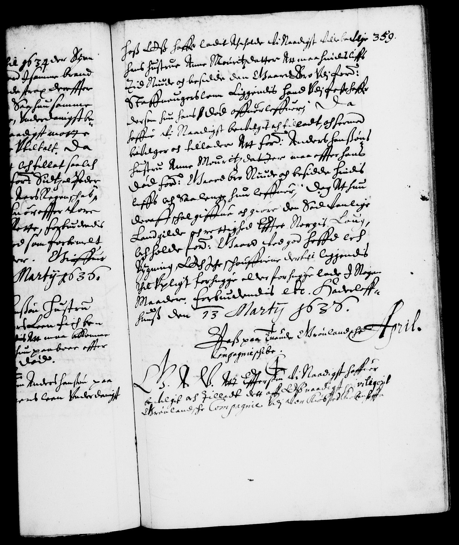 Danske Kanselli 1572-1799, RA/EA-3023/F/Fc/Fca/Fcaa/L0005: Norske registre (mikrofilm), 1631-1636, s. 359a