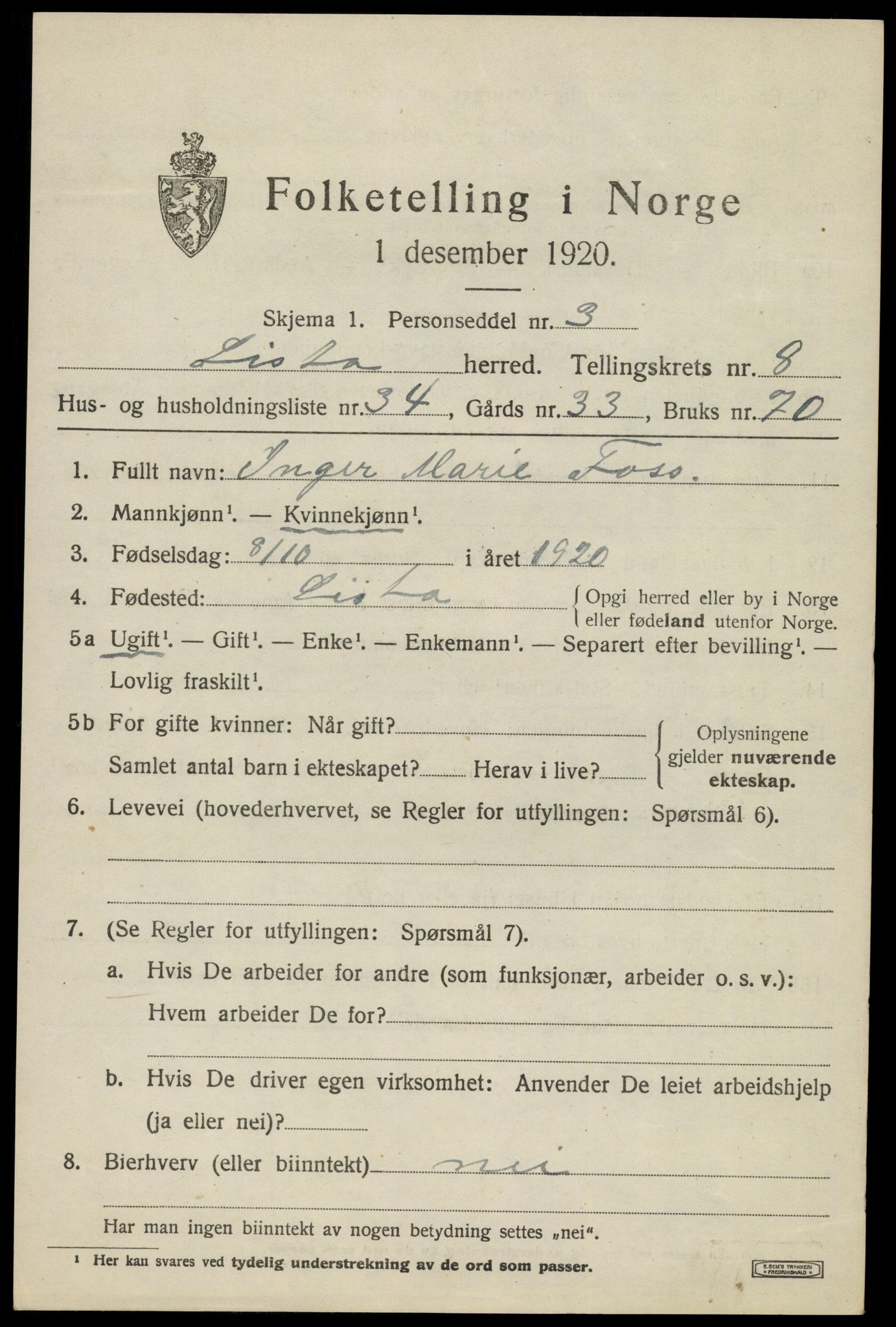 SAK, Folketelling 1920 for 1041 Lista herred, 1920, s. 8177