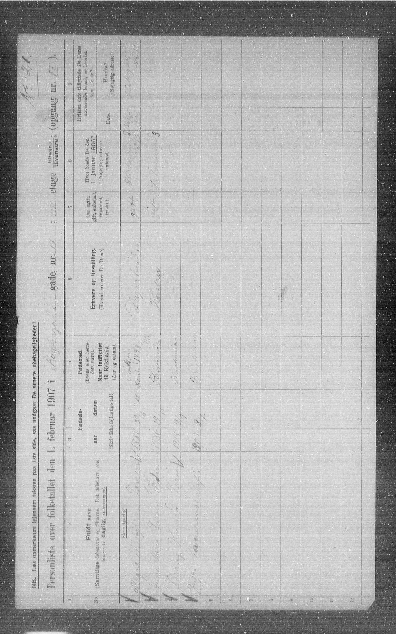 OBA, Kommunal folketelling 1.2.1907 for Kristiania kjøpstad, 1907, s. 42157