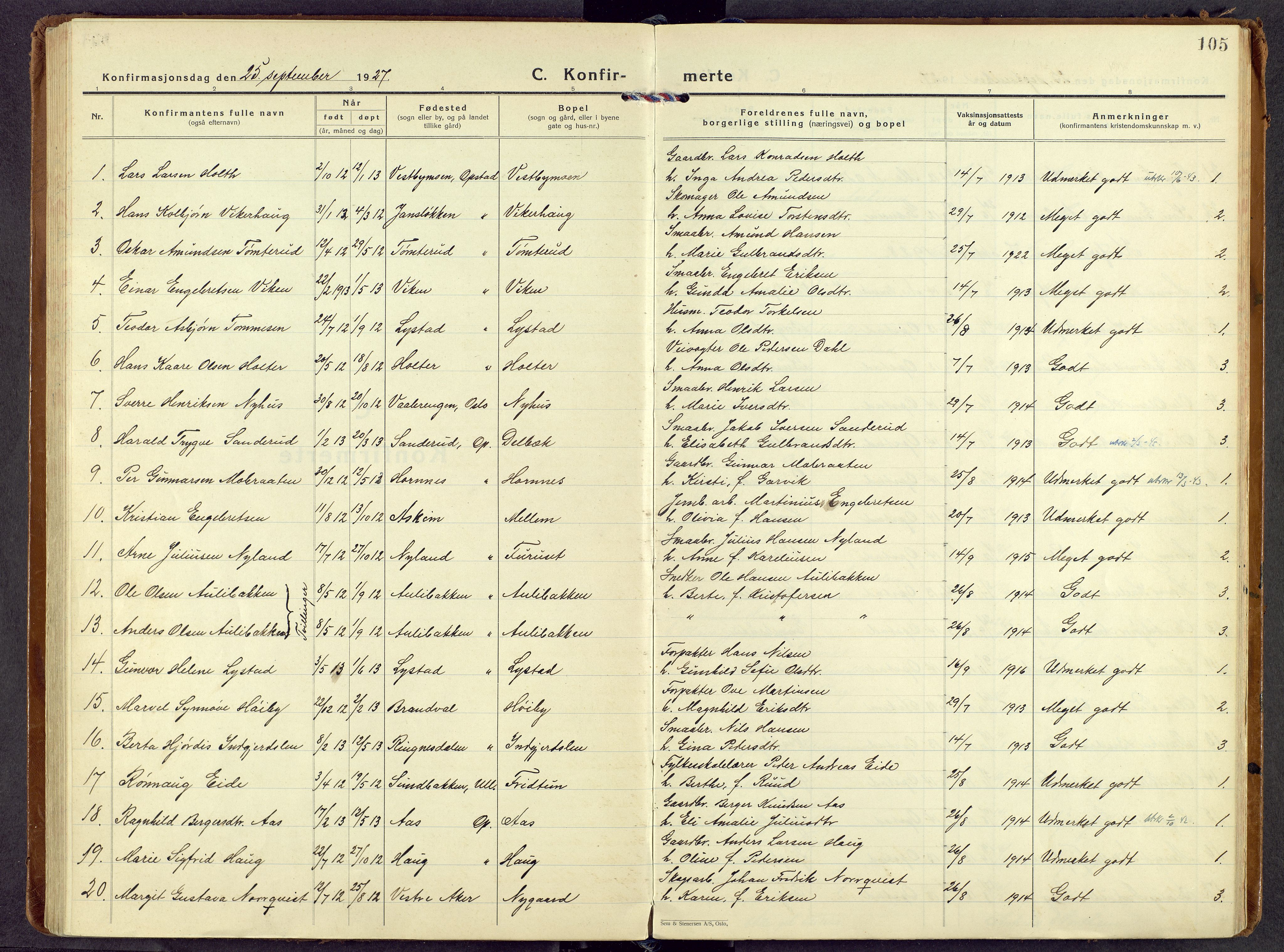 Sør-Odal prestekontor, AV/SAH-PREST-030/H/Ha/Haa/L0017: Ministerialbok nr. 17, 1927-1980, s. 105