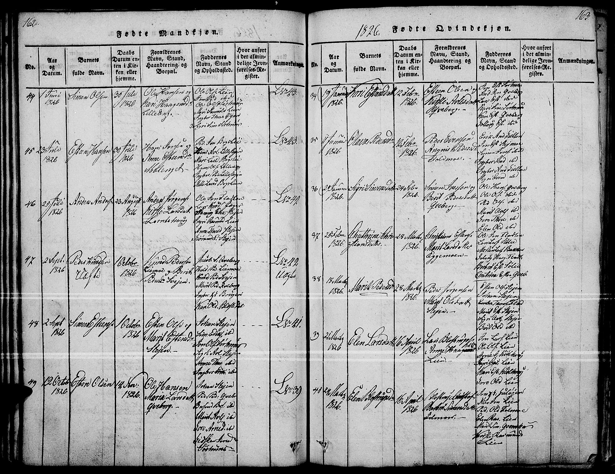 Tynset prestekontor, SAH/PREST-058/H/Ha/Haa/L0018: Ministerialbok nr. 18, 1815-1829, s. 162-163