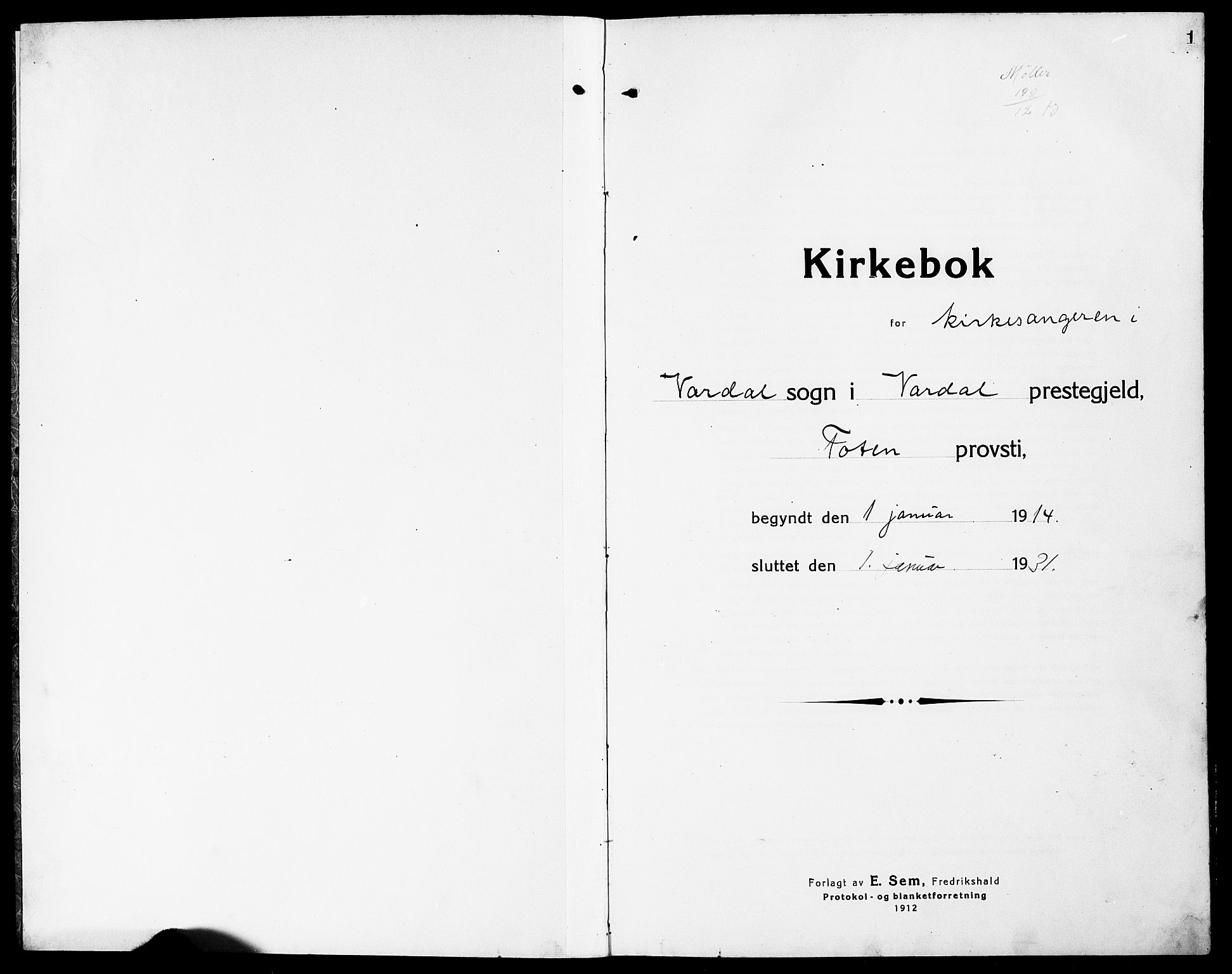 Vardal prestekontor, SAH/PREST-100/H/Ha/Hab/L0015: Klokkerbok nr. 15, 1914-1931, s. 1