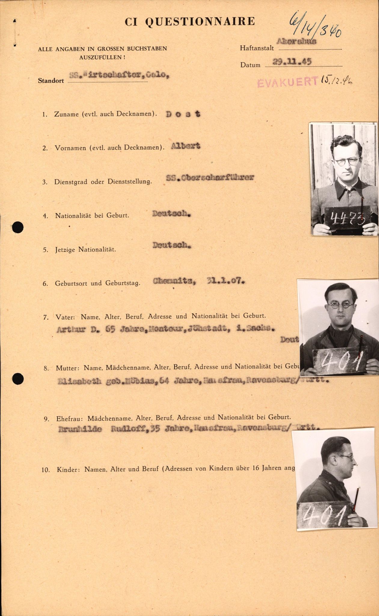 Forsvaret, Forsvarets overkommando II, AV/RA-RAFA-3915/D/Db/L0006: CI Questionaires. Tyske okkupasjonsstyrker i Norge. Tyskere., 1945-1946, s. 166