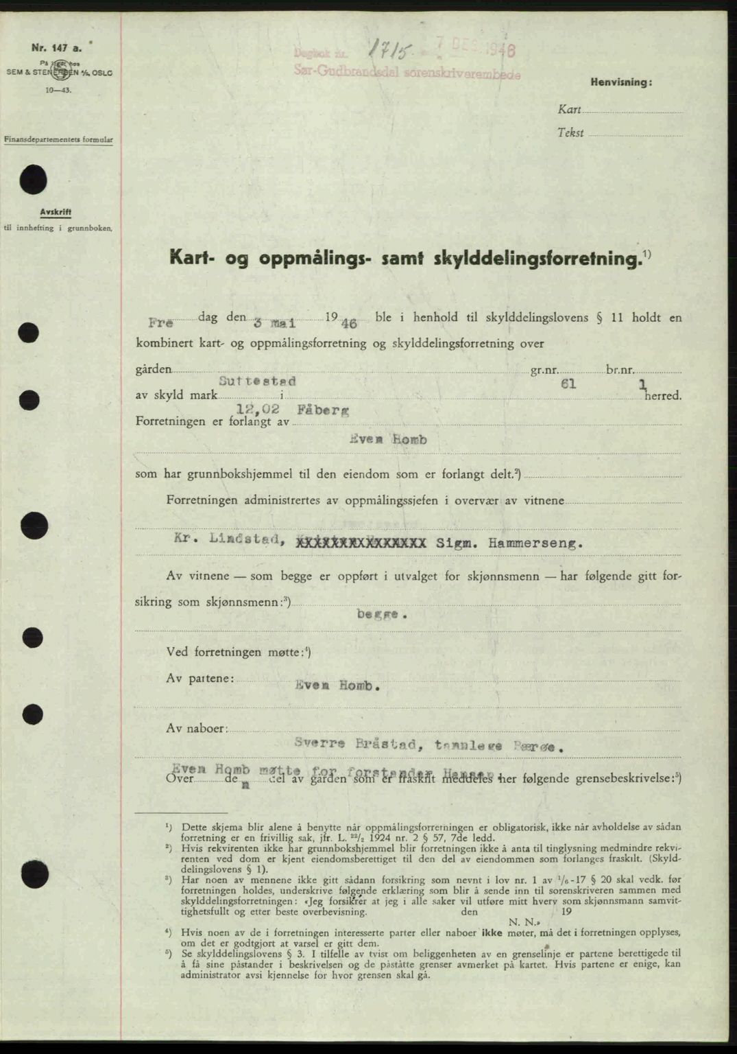 Sør-Gudbrandsdal tingrett, SAH/TING-004/H/Hb/Hbd/L0017: Pantebok nr. A17, 1946-1947, Dagboknr: 1715/1946