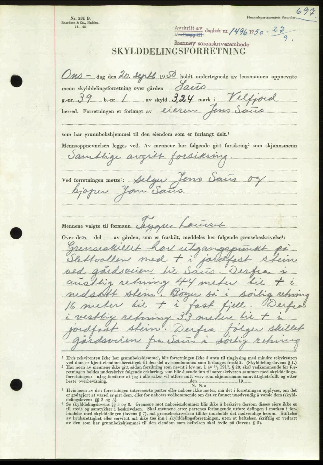 Brønnøy sorenskriveri, SAT/A-4170/1/2/2C: Pantebok nr. 36, 1950-1950, Dagboknr: 1496/1950