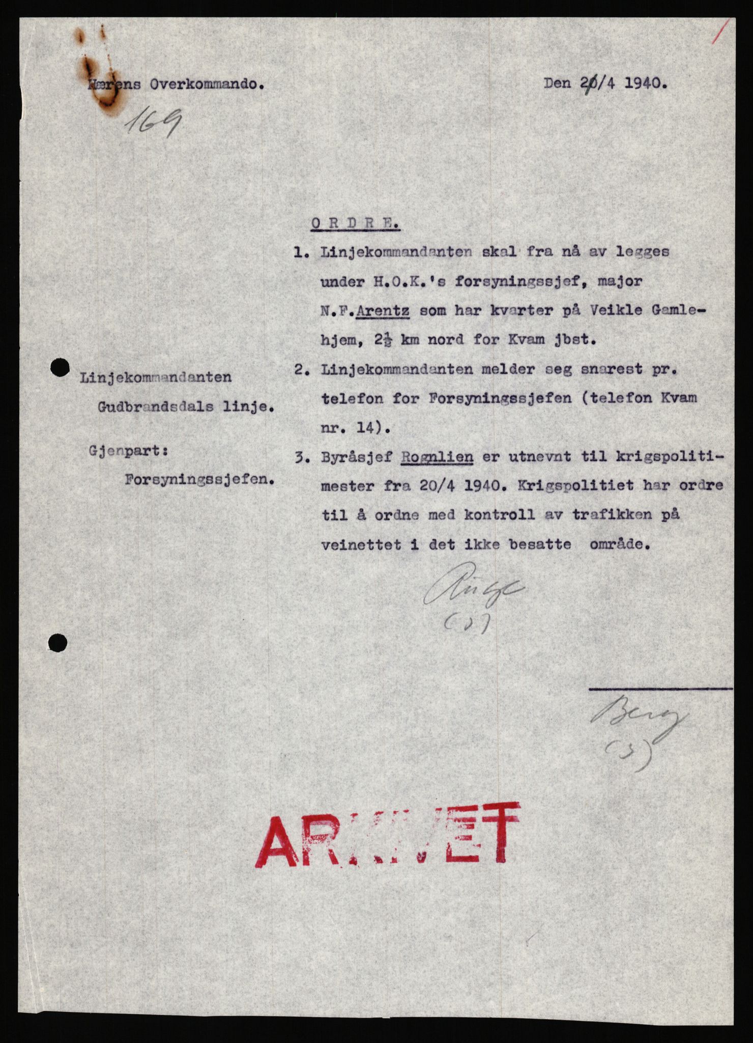 Forsvaret, Forsvarets krigshistoriske avdeling, AV/RA-RAFA-2017/Y/Ya/L0031: II-C-11-51 - Hærens overkommando, 1940, s. 187