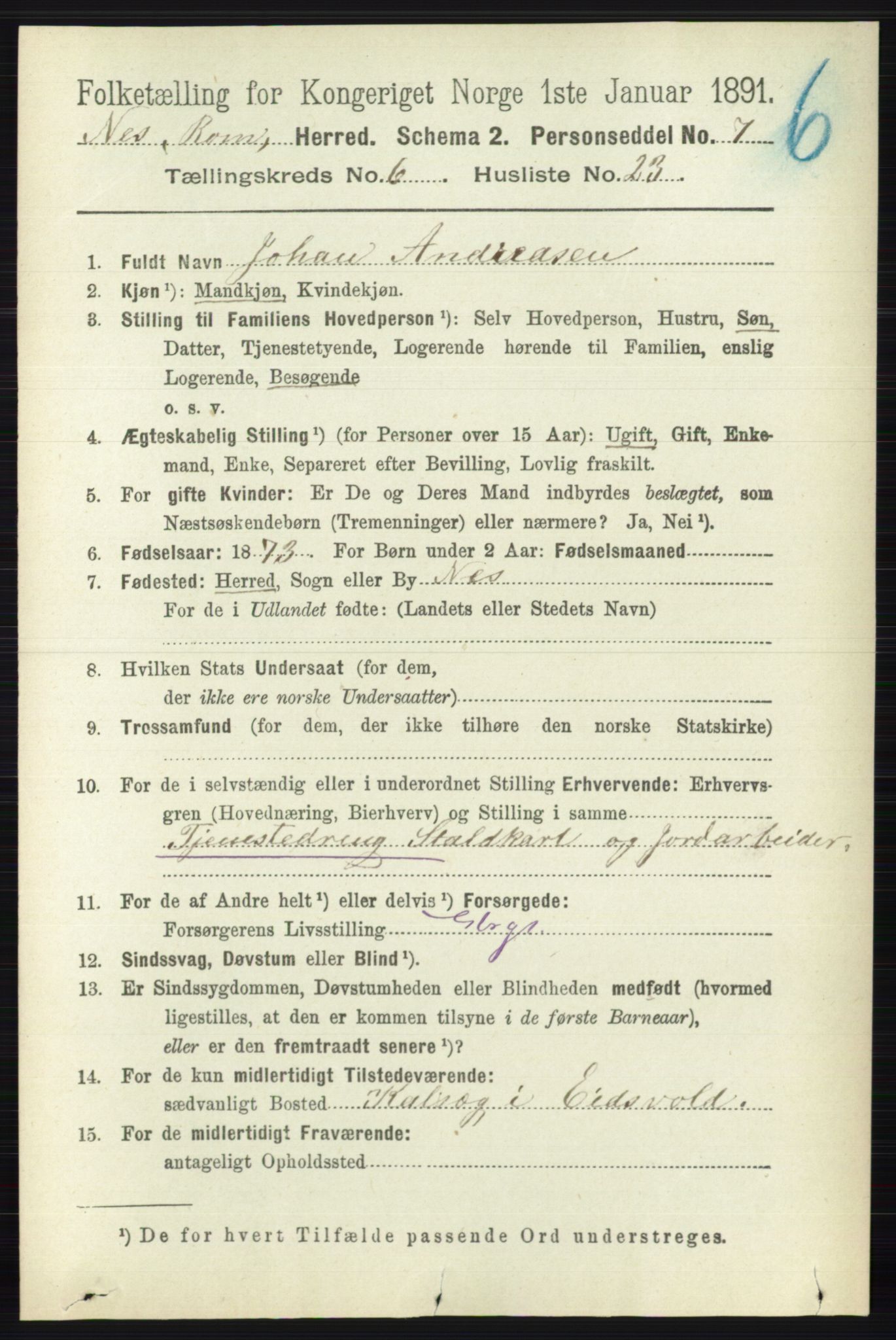 RA, Folketelling 1891 for 0236 Nes herred, 1891, s. 3514