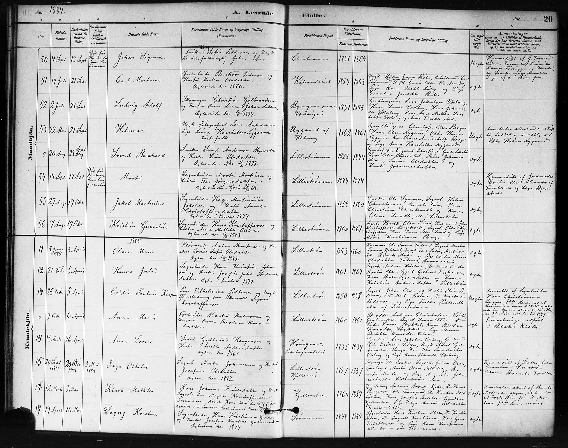 Skedsmo prestekontor Kirkebøker, AV/SAO-A-10033a/G/Ga/L0004: Klokkerbok nr. I 4, 1883-1895, s. 20