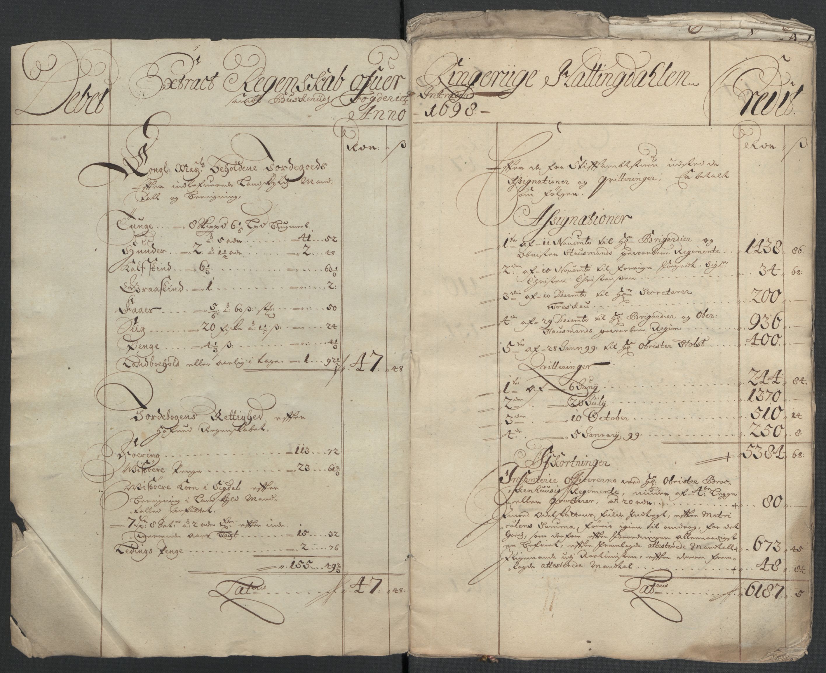 Rentekammeret inntil 1814, Reviderte regnskaper, Fogderegnskap, RA/EA-4092/R22/L1455: Fogderegnskap Ringerike, Hallingdal og Buskerud, 1698, s. 4
