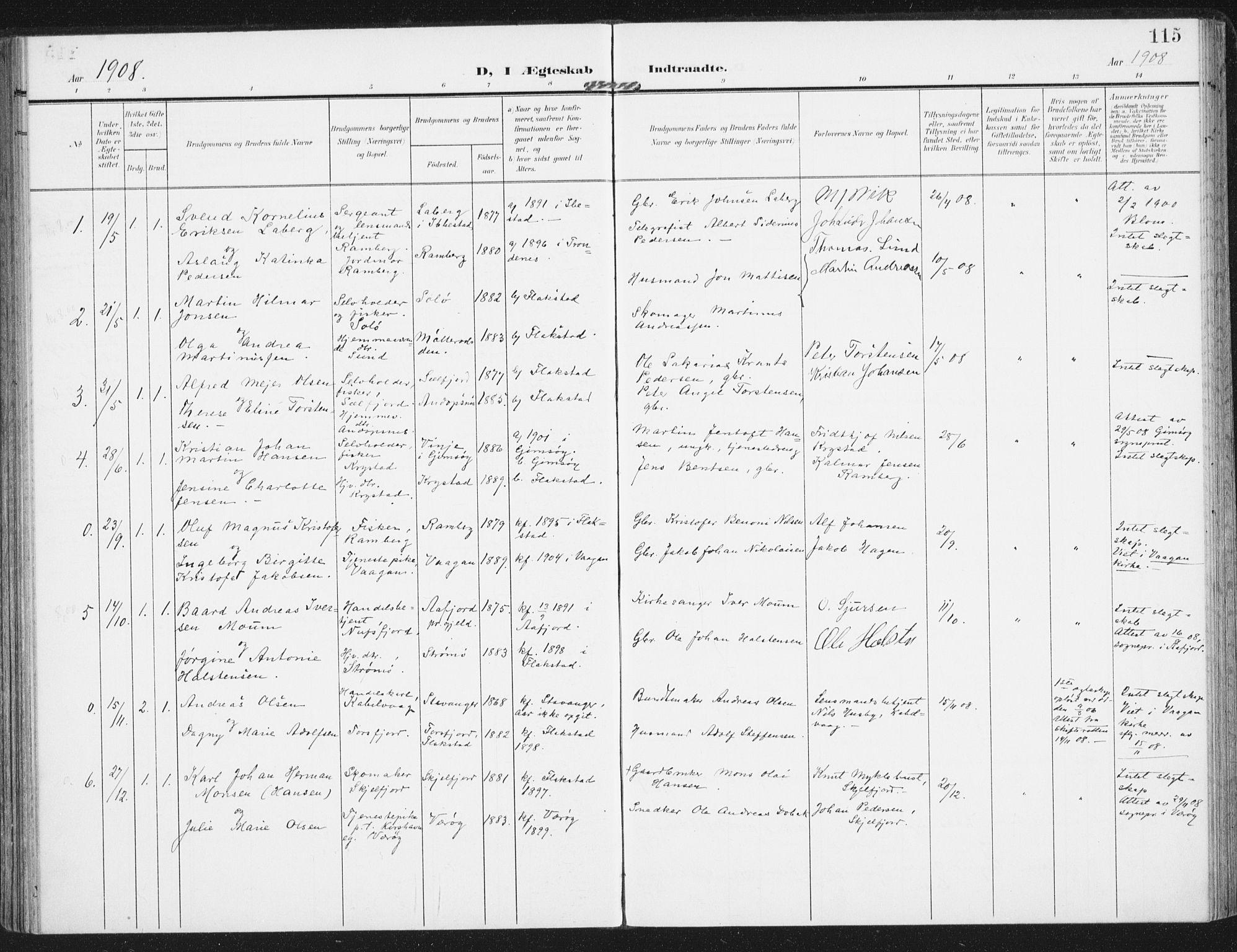 Ministerialprotokoller, klokkerbøker og fødselsregistre - Nordland, SAT/A-1459/885/L1206: Ministerialbok nr. 885A07, 1905-1915, s. 115