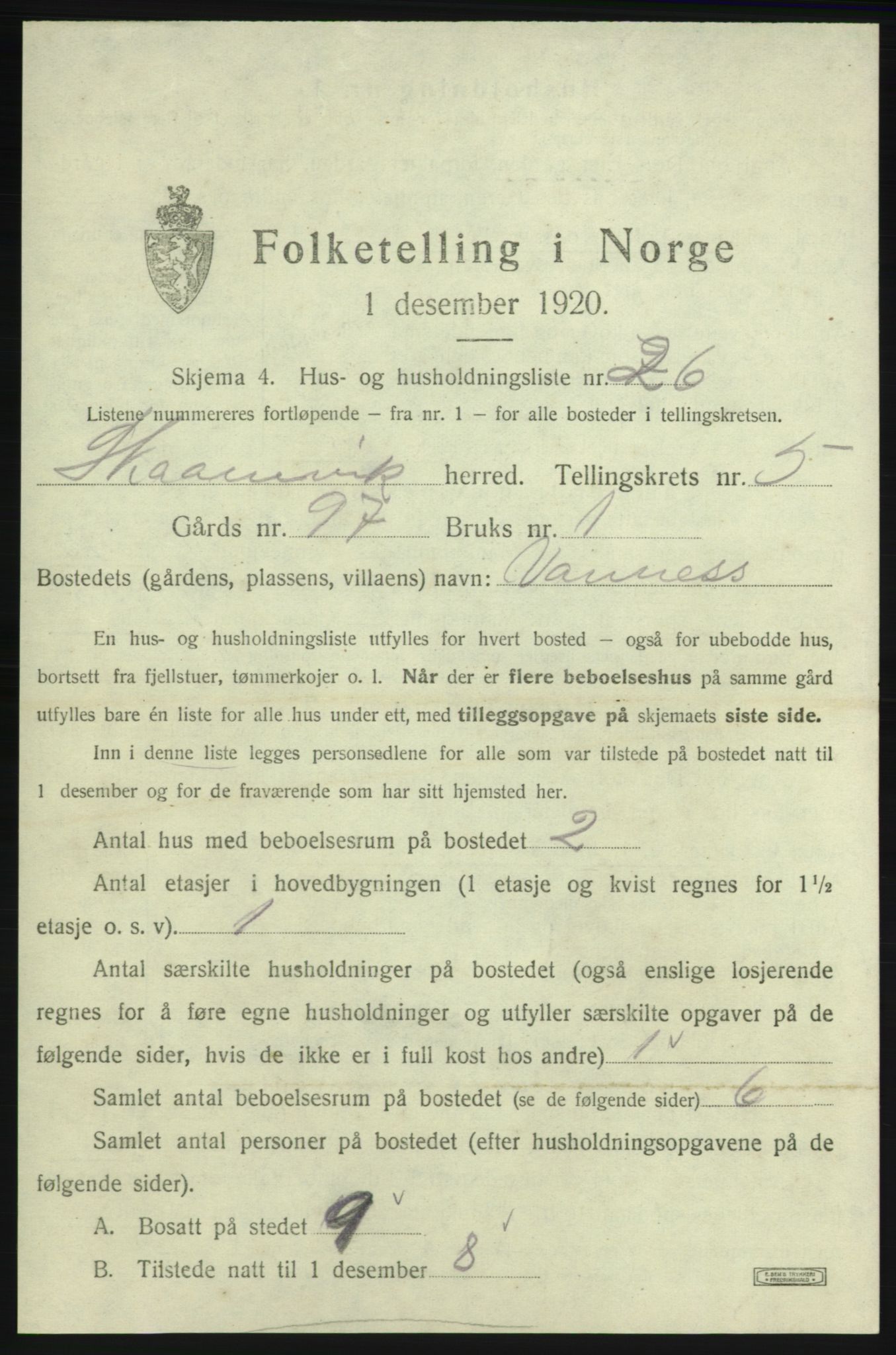 SAB, Folketelling 1920 for 1212 Skånevik herred, 1920, s. 809