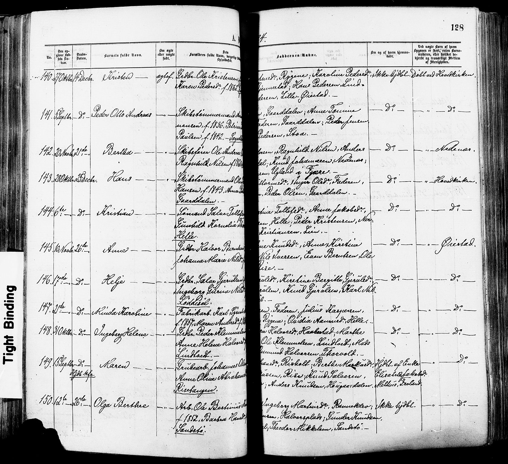 Øyestad sokneprestkontor, AV/SAK-1111-0049/F/Fa/L0016: Ministerialbok nr. A 16, 1874-1886, s. 128