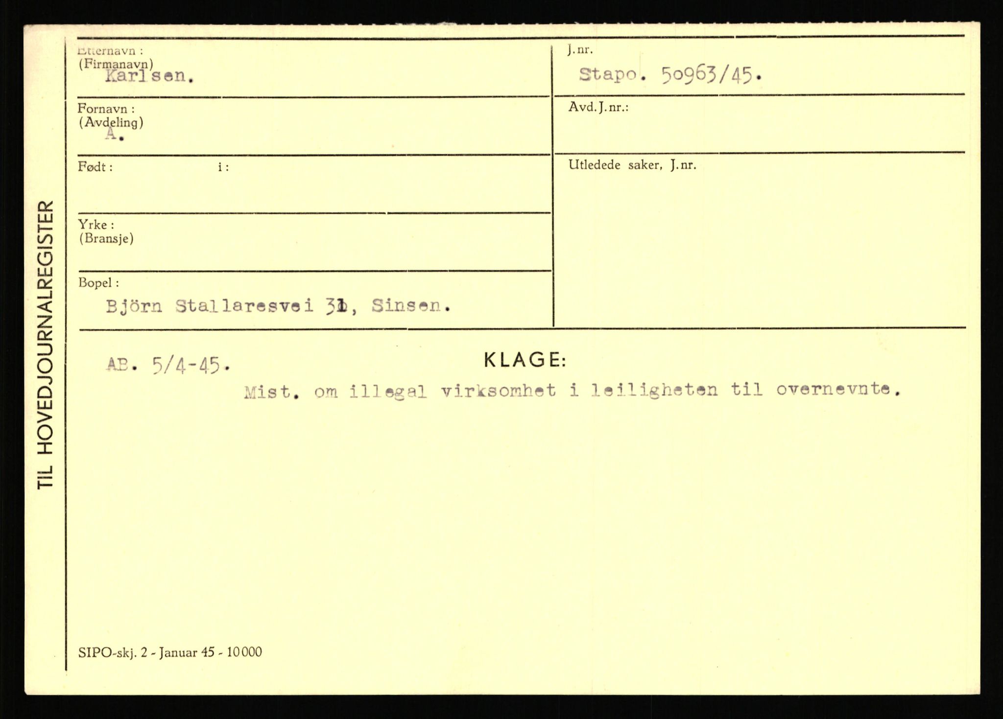 Statspolitiet - Hovedkontoret / Osloavdelingen, AV/RA-S-1329/C/Ca/L0008: Johan(nes)sen - Knoph, 1943-1945, s. 3274