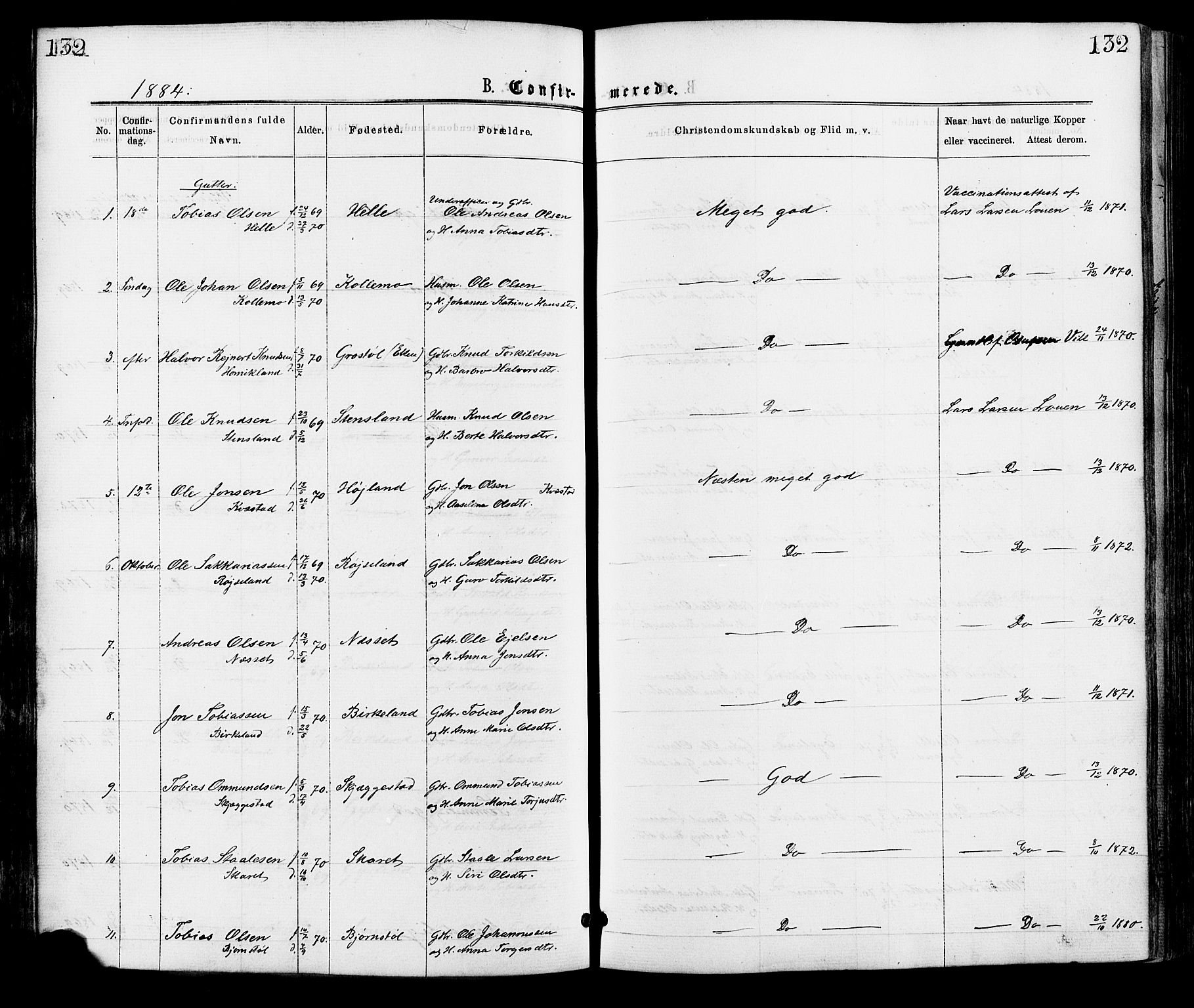 Hægebostad sokneprestkontor, SAK/1111-0024/F/Fa/Faa/L0005: Ministerialbok nr. A 5, 1864-1886, s. 132