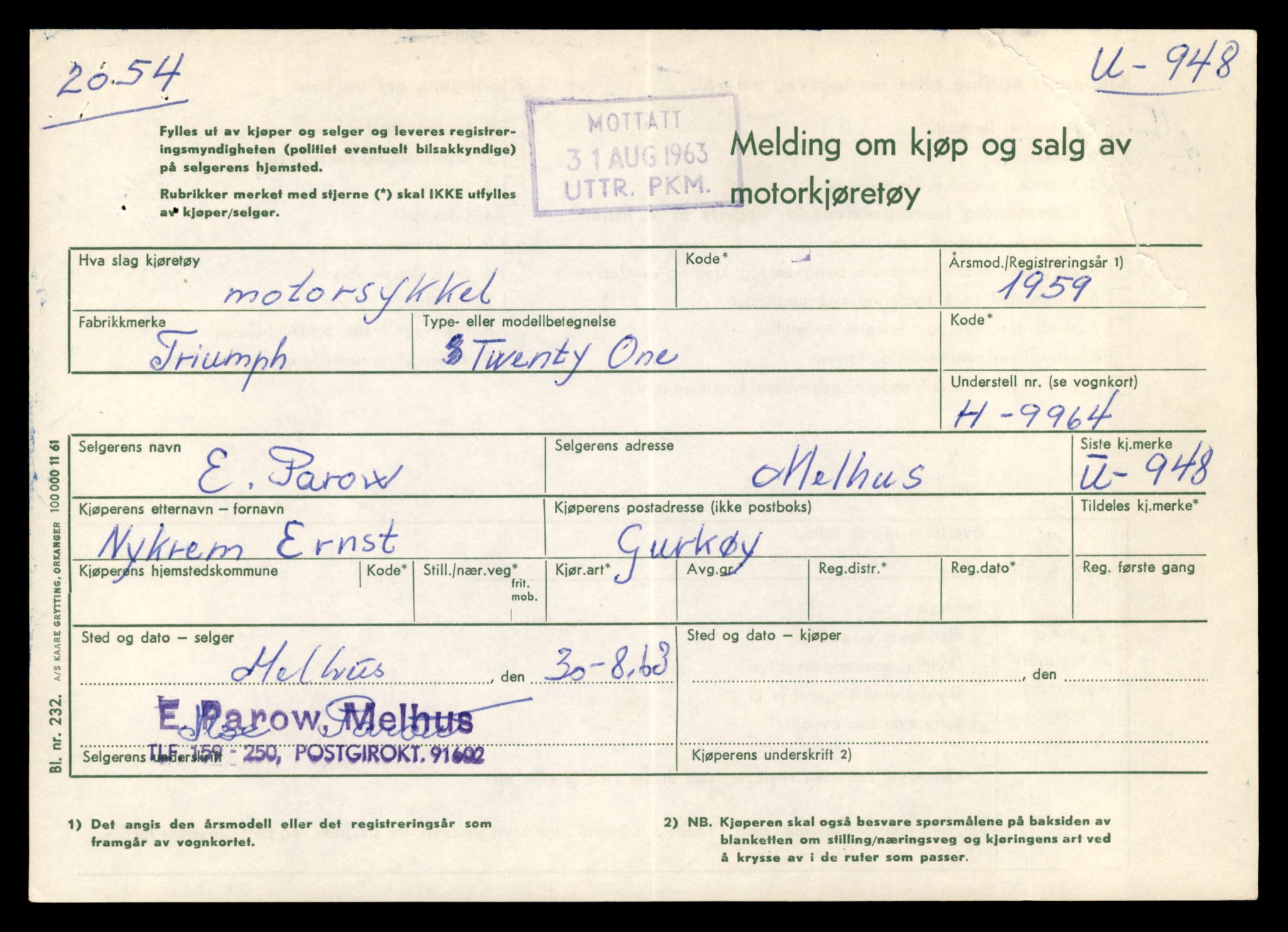 Møre og Romsdal vegkontor - Ålesund trafikkstasjon, AV/SAT-A-4099/F/Fe/L0042: Registreringskort for kjøretøy T 13906 - T 14079, 1927-1998, s. 1097