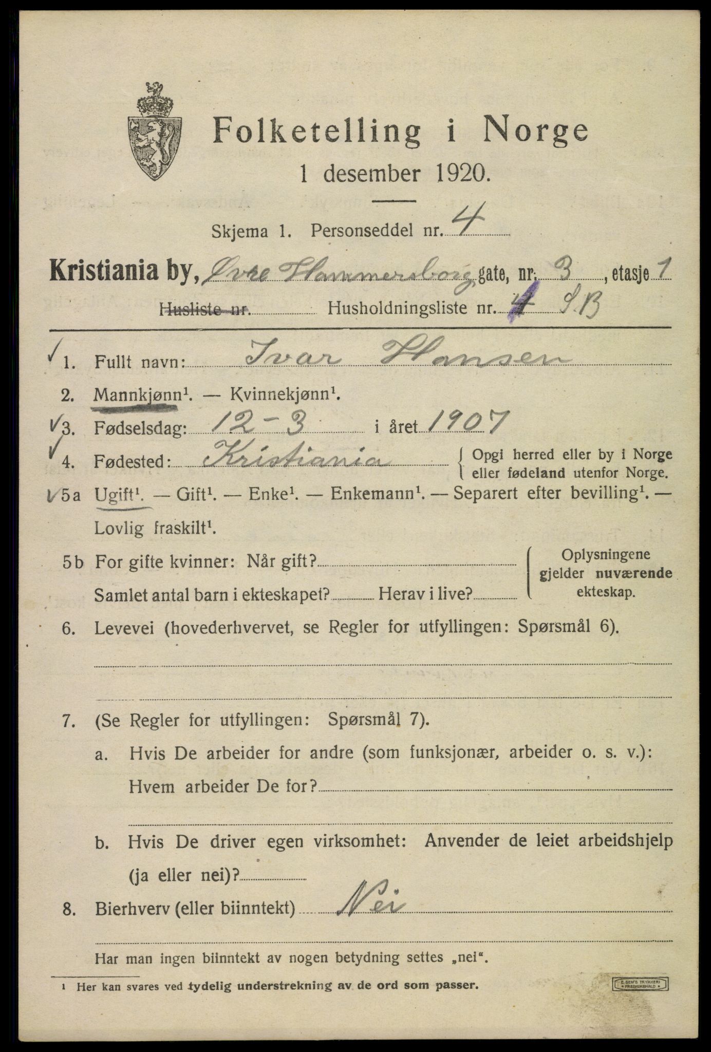 SAO, Folketelling 1920 for 0301 Kristiania kjøpstad, 1920, s. 657987