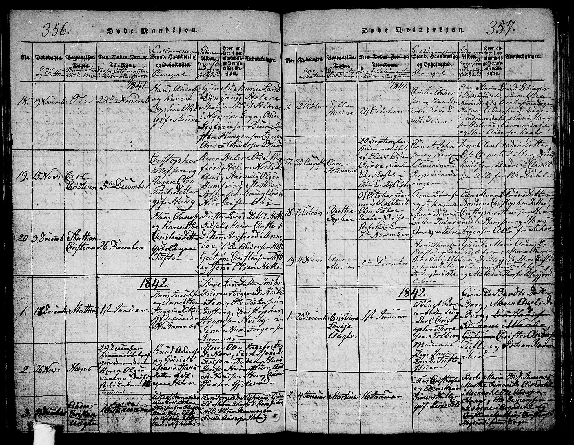 Ramnes kirkebøker, SAKO/A-314/G/Ga/L0001: Klokkerbok nr. I 1, 1813-1847, s. 356-357