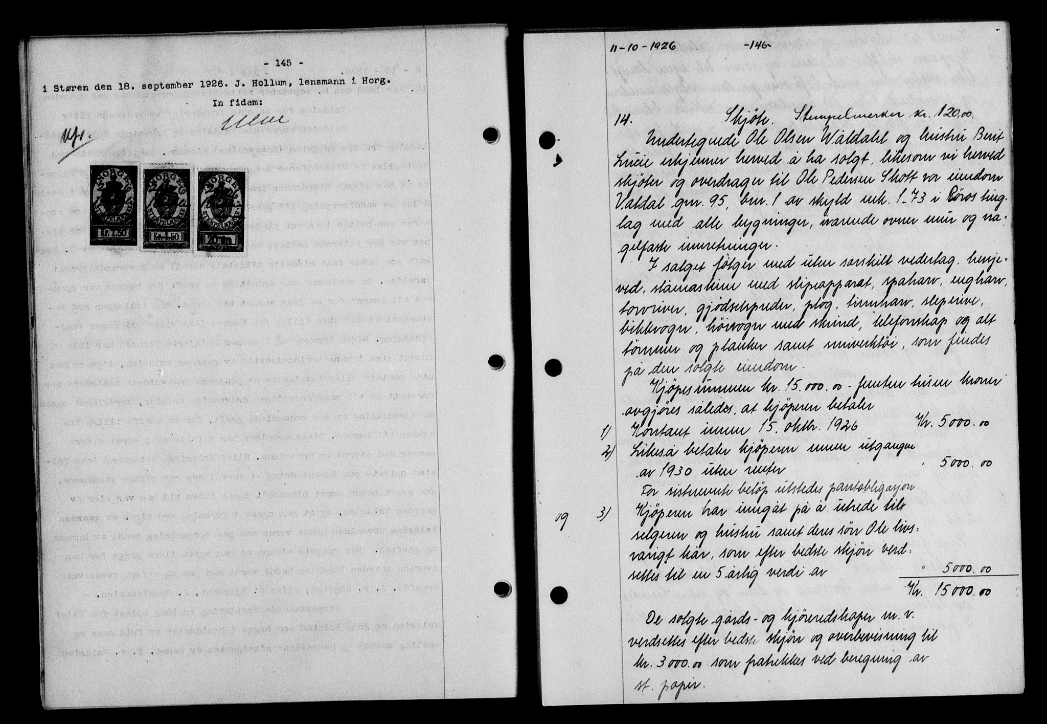 Gauldal sorenskriveri, SAT/A-0014/1/2/2C/L0035: Pantebok nr. 36, 1926-1927, s. 145-146, Tingl.dato: 11.10.1926