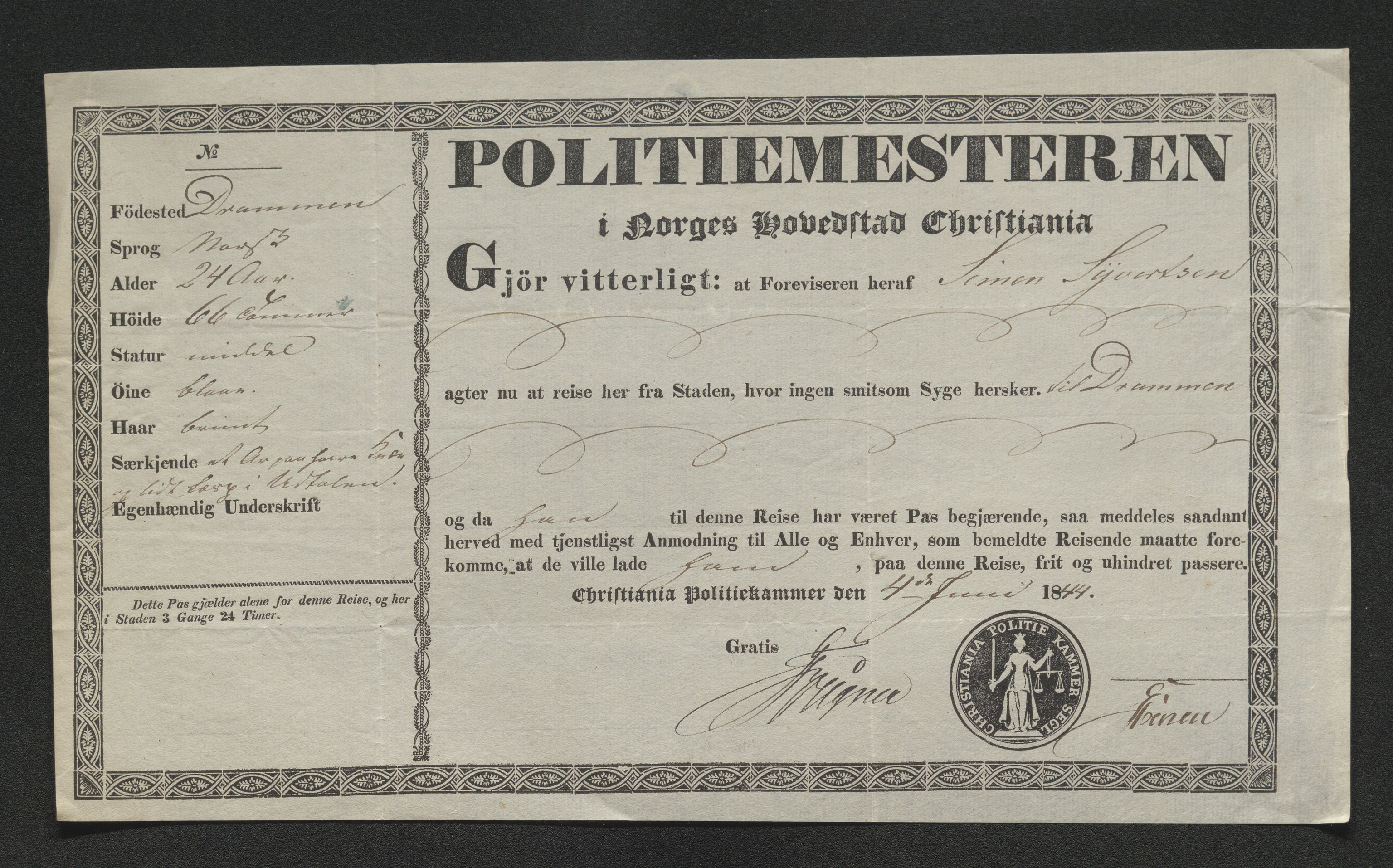 Drammen politikammer, SAKO/A-623/I/Ia/Iab/L0007: Innleverte pass, 1843-1844, s. 562