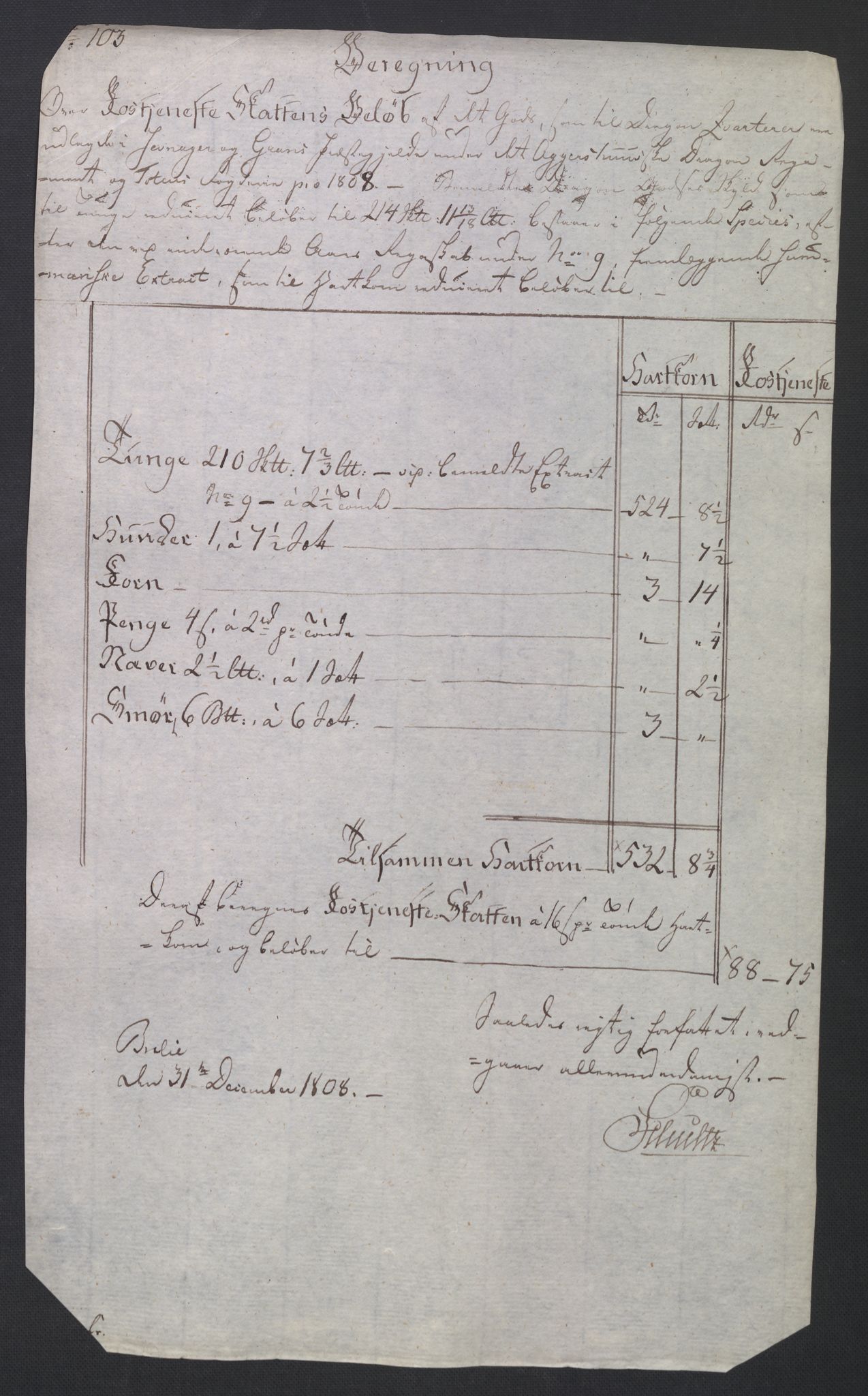 Rentekammeret inntil 1814, Reviderte regnskaper, Fogderegnskap, AV/RA-EA-4092/R19/L1396: Fogderegnskap Toten, Hadeland og Vardal, 1808, s. 434