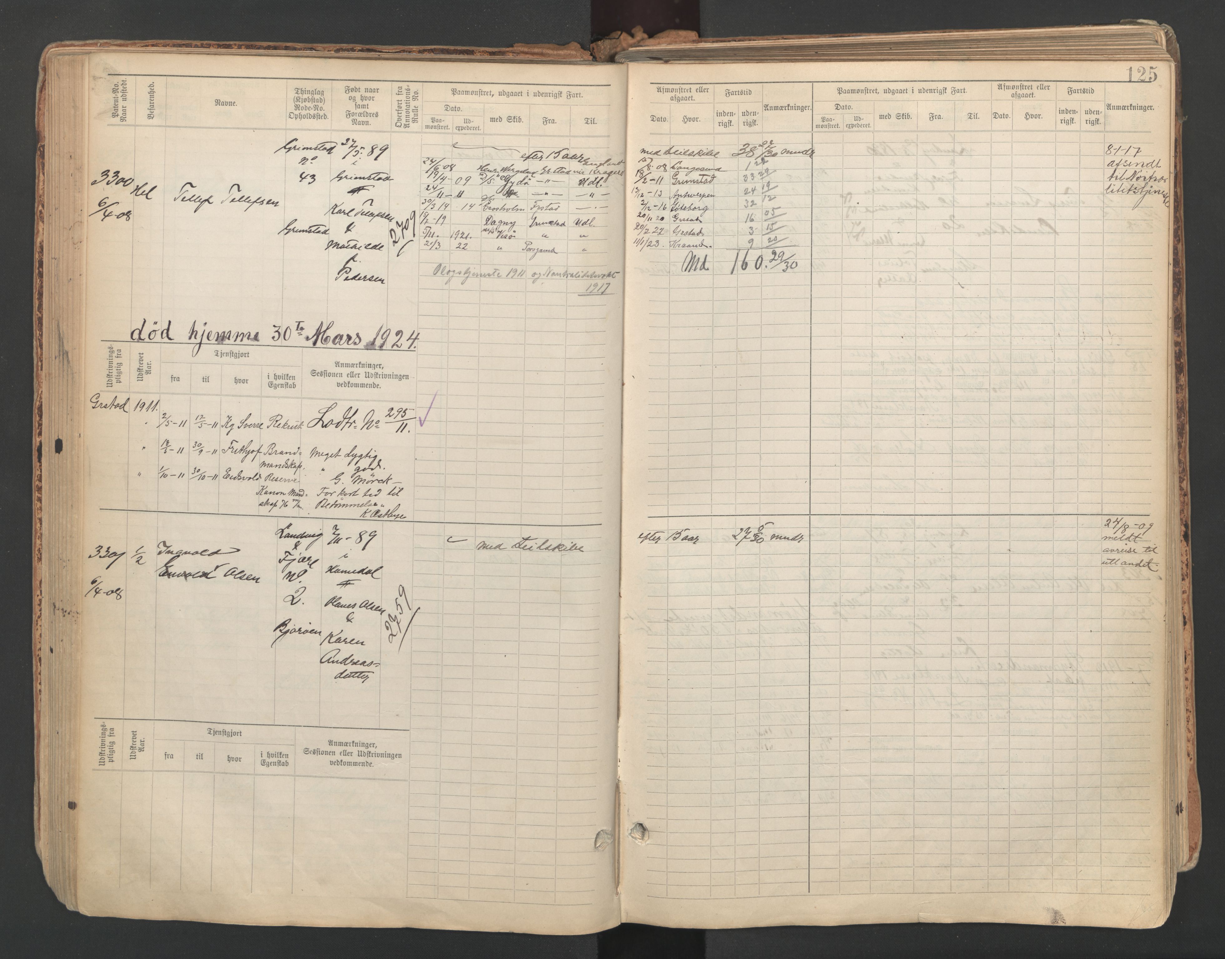 Grimstad mønstringskrets, SAK/2031-0013/F/Fb/L0013: Hovedrulle A nr 3052-3814, V-26, 1900-1943, s. 136