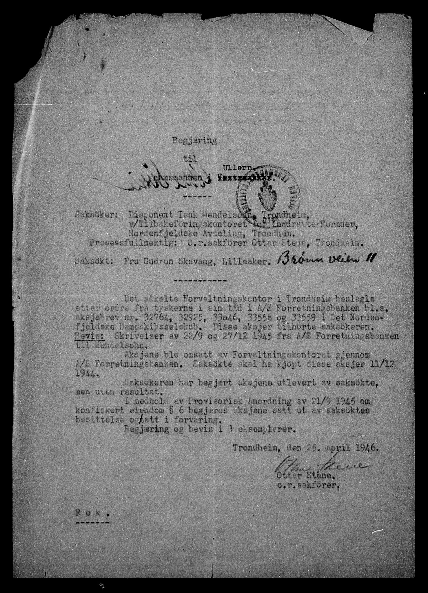 Justisdepartementet, Tilbakeføringskontoret for inndratte formuer, AV/RA-S-1564/H/Hc/Hca/L0909: --, 1945-1947, s. 68