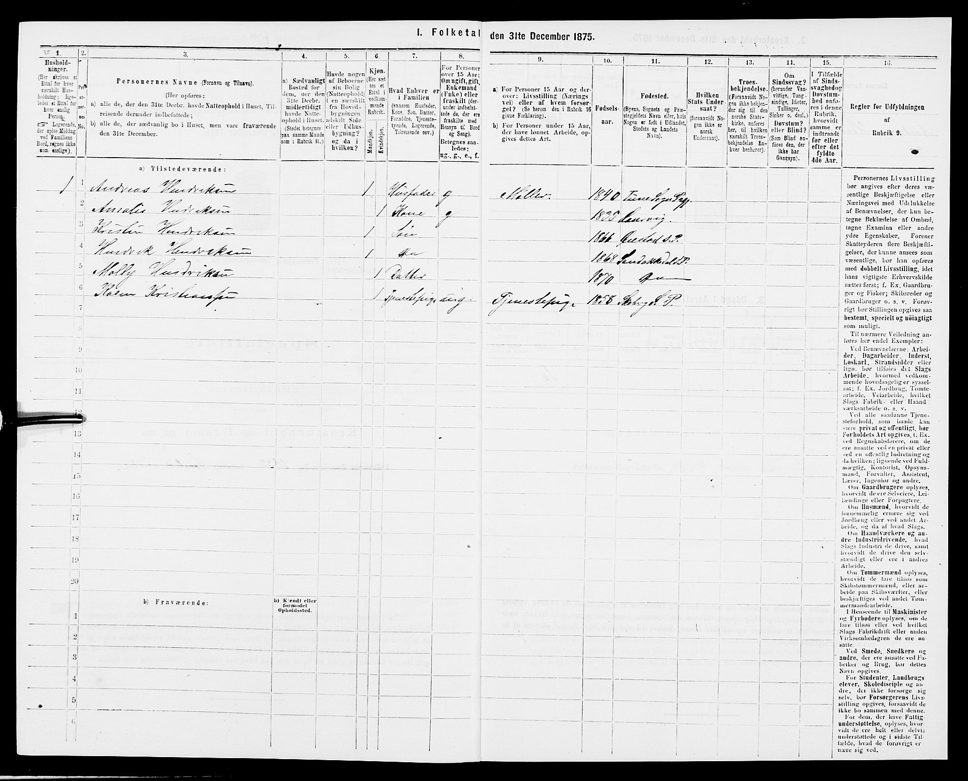 SAK, Folketelling 1875 for 0923L Fjære prestegjeld, Fjære sokn, 1875, s. 736