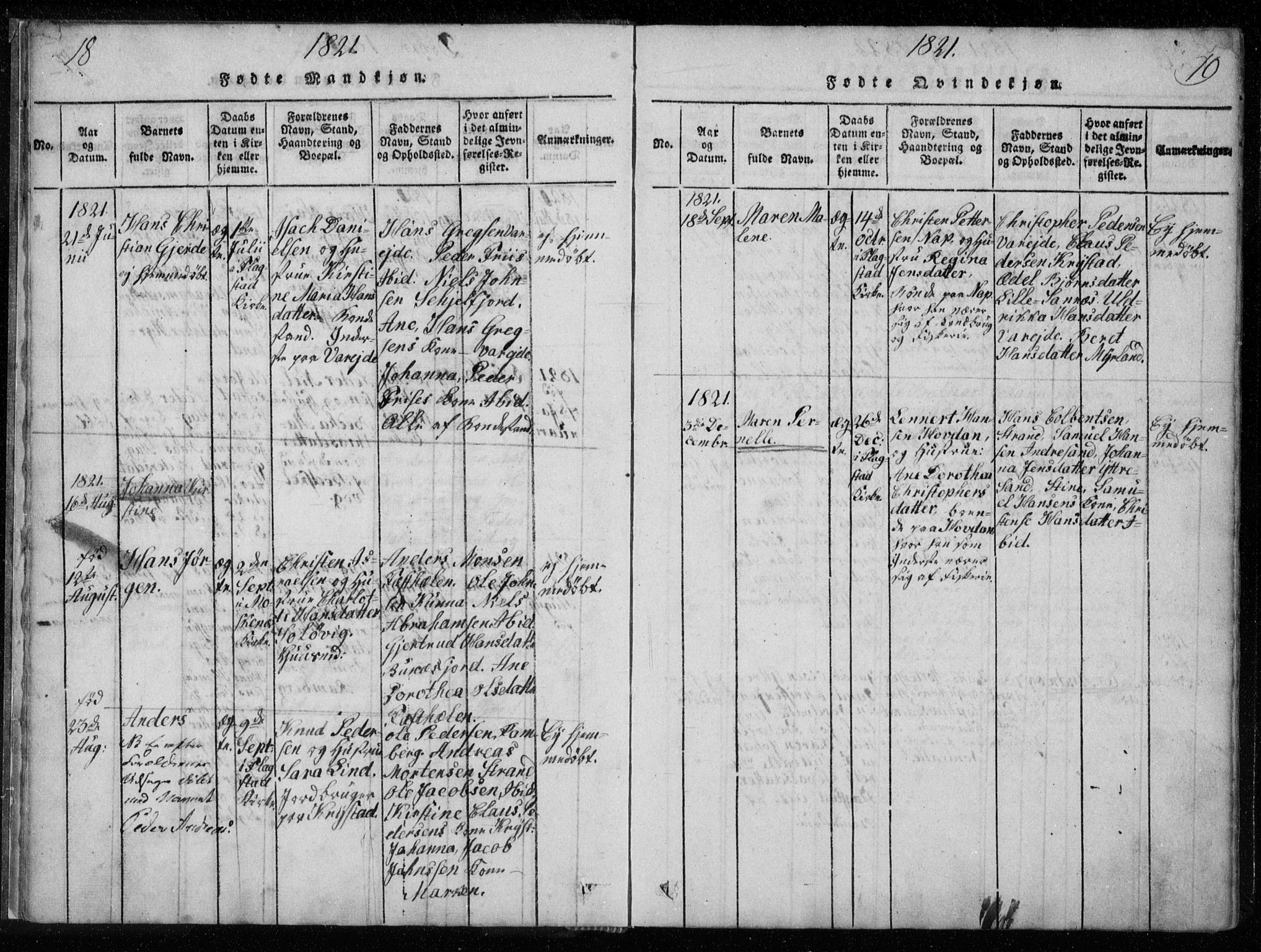 Ministerialprotokoller, klokkerbøker og fødselsregistre - Nordland, AV/SAT-A-1459/885/L1201: Ministerialbok nr. 885A02, 1820-1837, s. 18-19