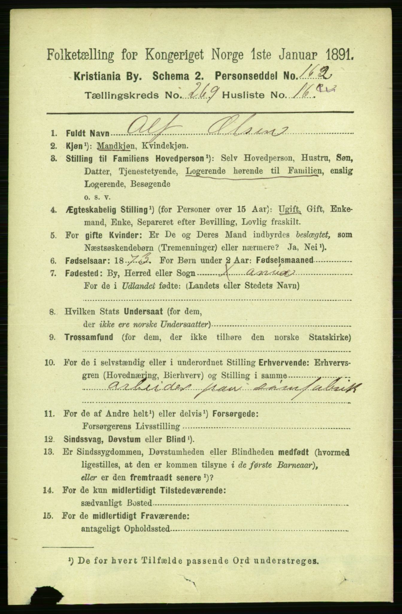 RA, Folketelling 1891 for 0301 Kristiania kjøpstad, 1891, s. 163515