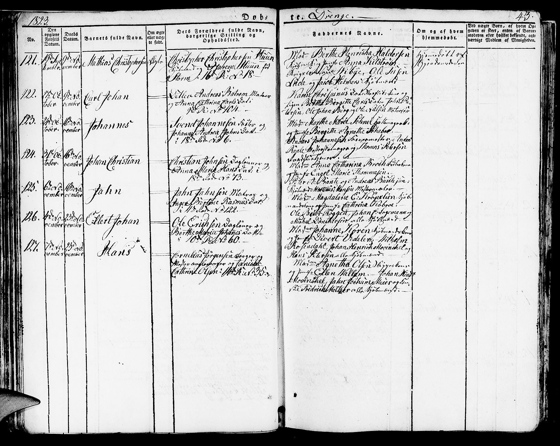 Domkirken sokneprestembete, AV/SAB-A-74801/H/Haa/L0012: Ministerialbok nr. A 12, 1821-1840, s. 43