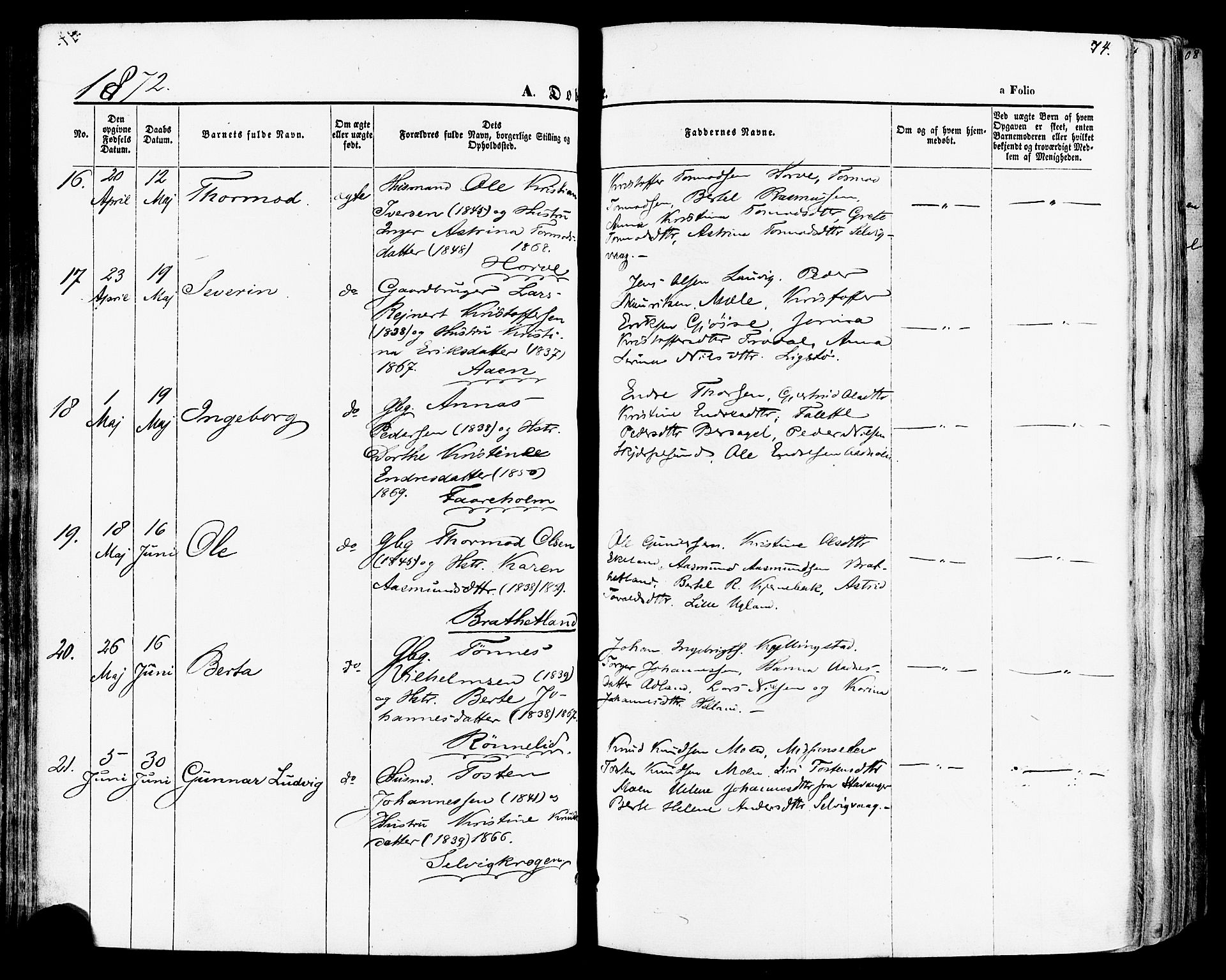 Høgsfjord sokneprestkontor, AV/SAST-A-101624/H/Ha/Haa/L0002: Ministerialbok nr. A 2, 1855-1885, s. 74